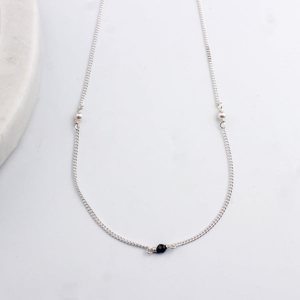 Silver Chain Mangalsutra with Pearls and Black Spinel