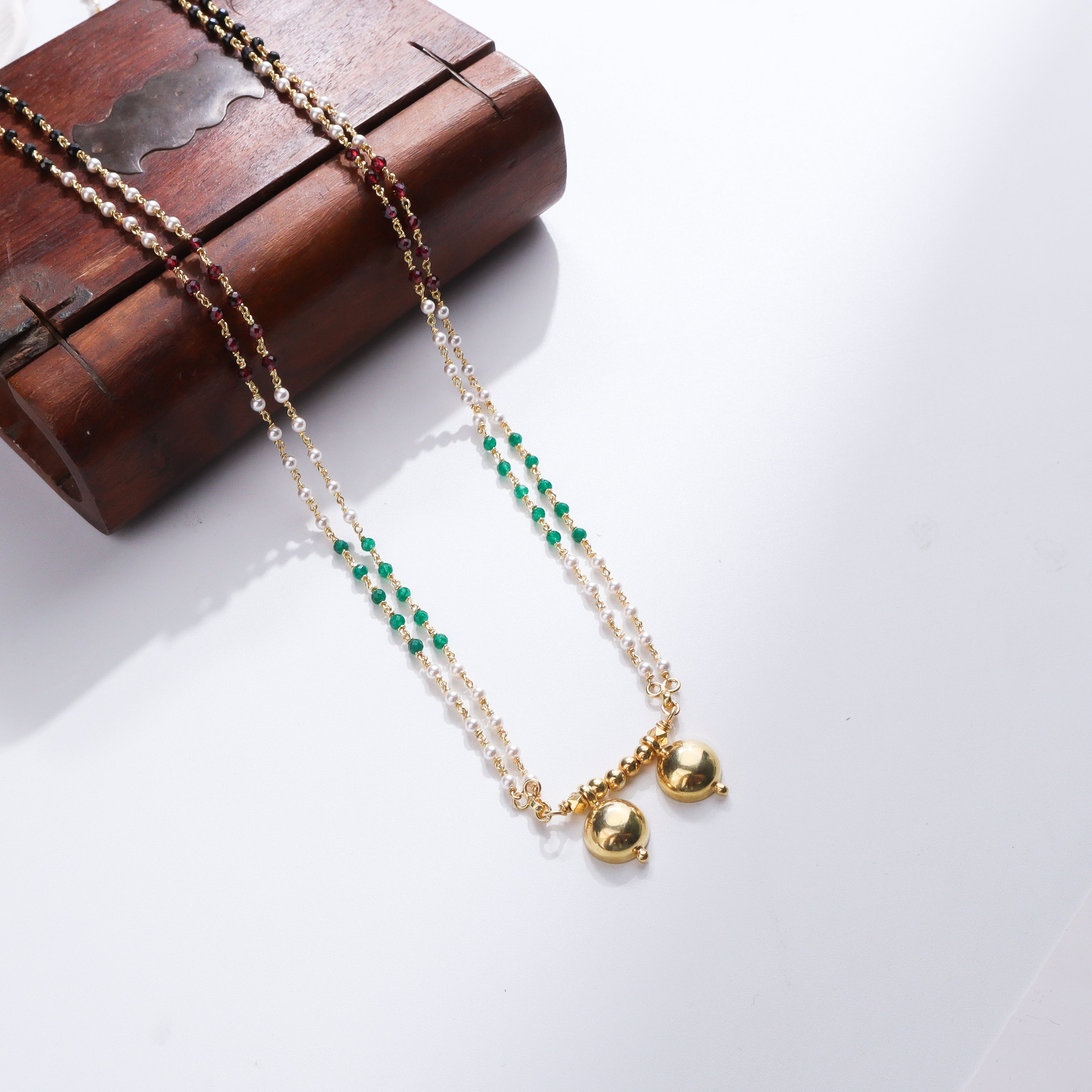 Silver Vatee Mangalsutra | 92.5 Silver | 22K Gold Plated | Multicolor Stones