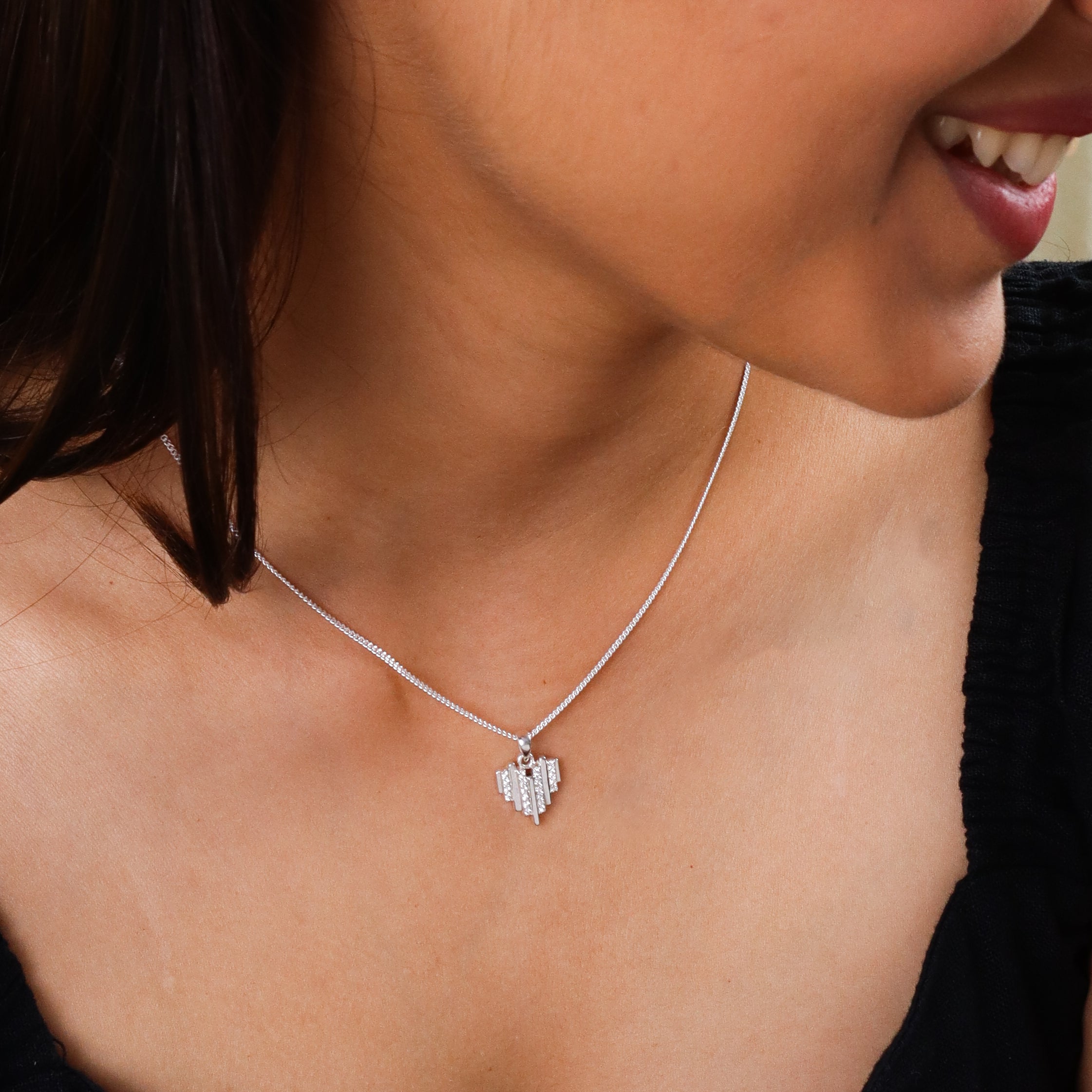 Silver Heart Zircon Set with Chain