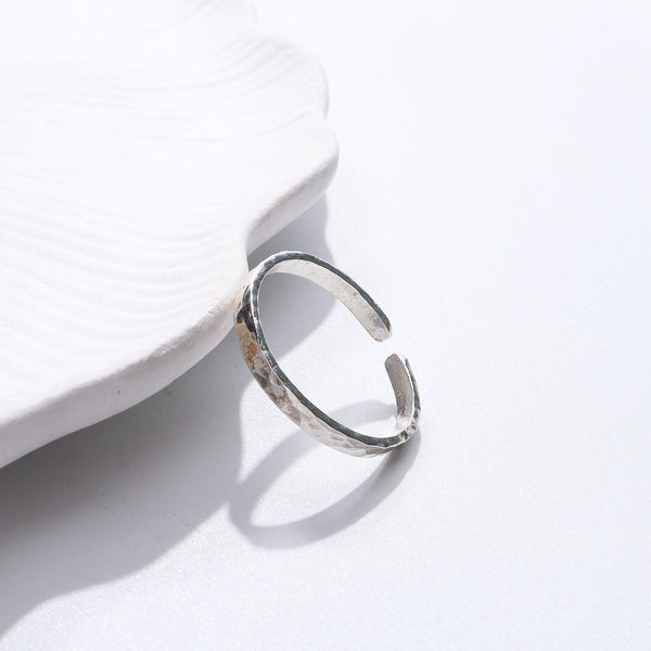 Silver hammered unisex ring