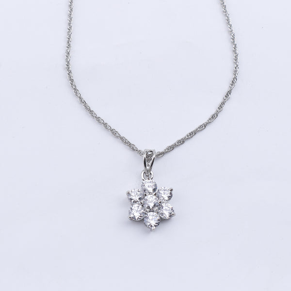 Silver CZ Flower Pendant Earring Set