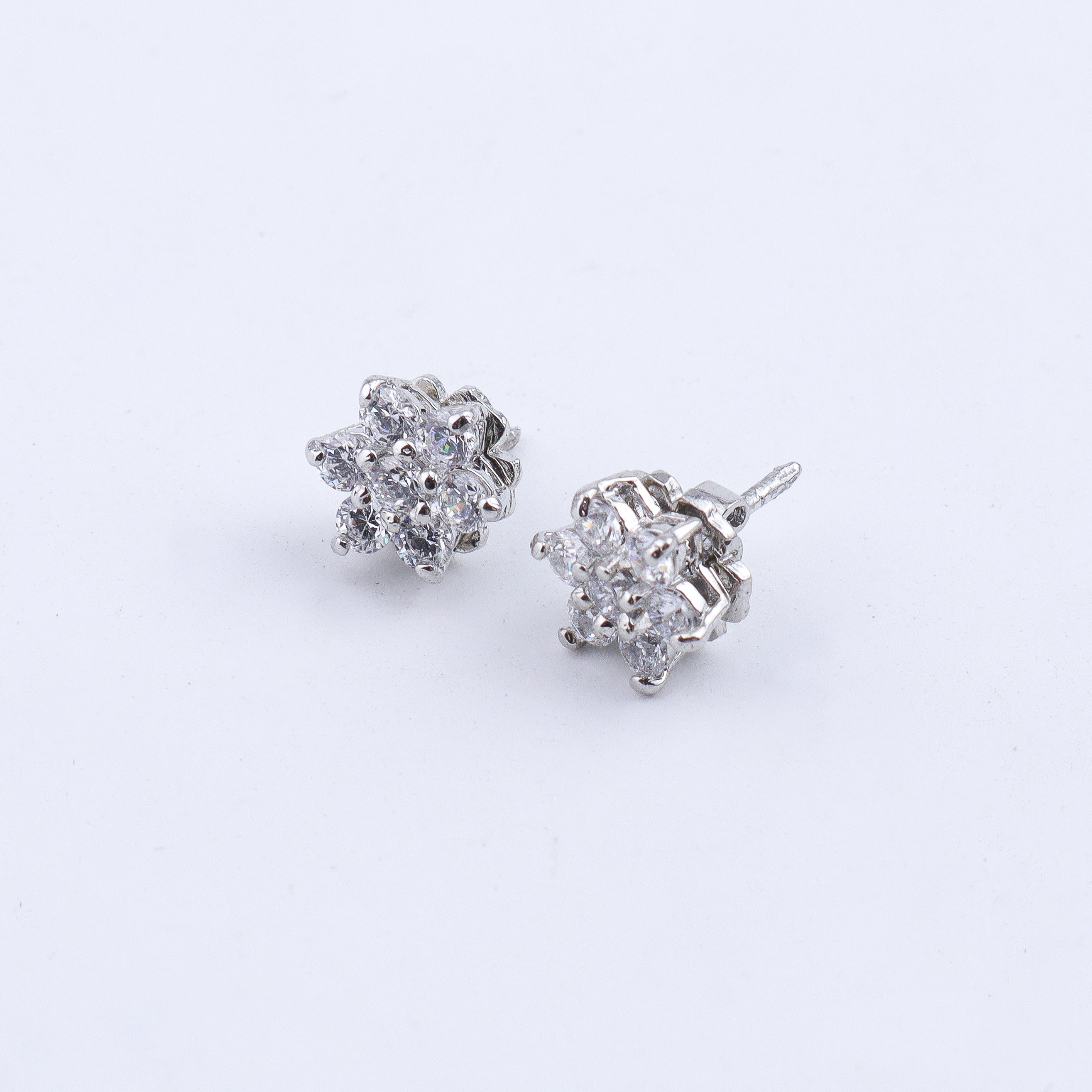 Silver CZ Flower Pendant Earring Set
