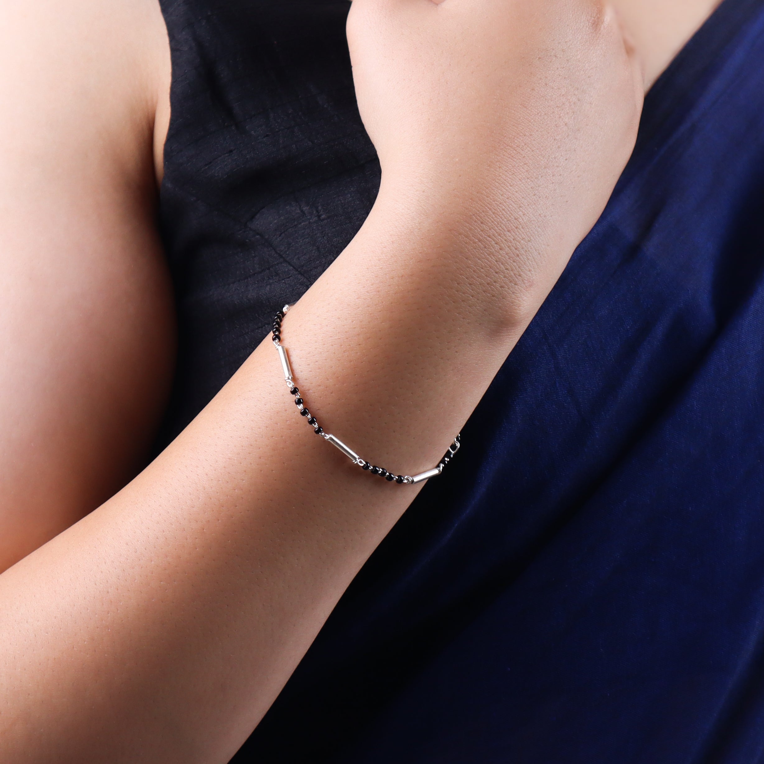 Silver Spinel Pipe Mangalsutra Bracelet