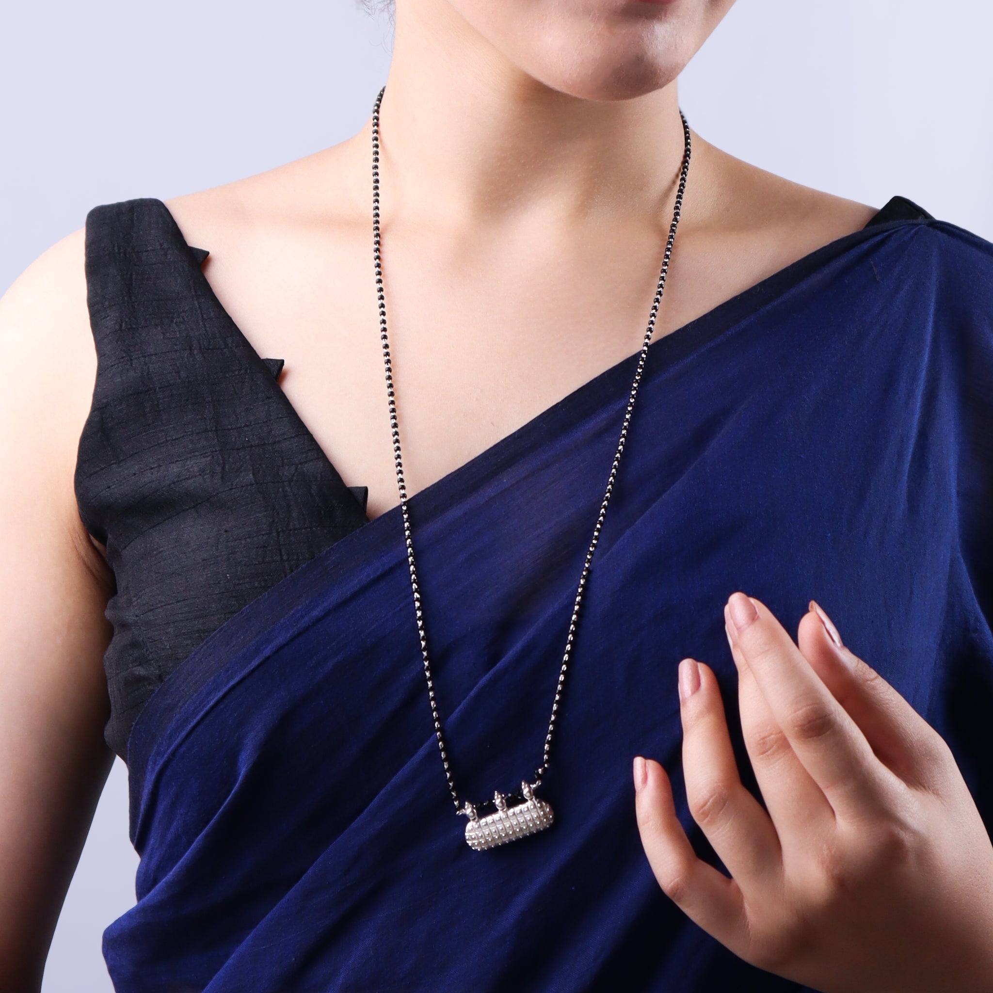 Handmade Silver Saaj Motif Mangalsutra: ताईत (Taait)