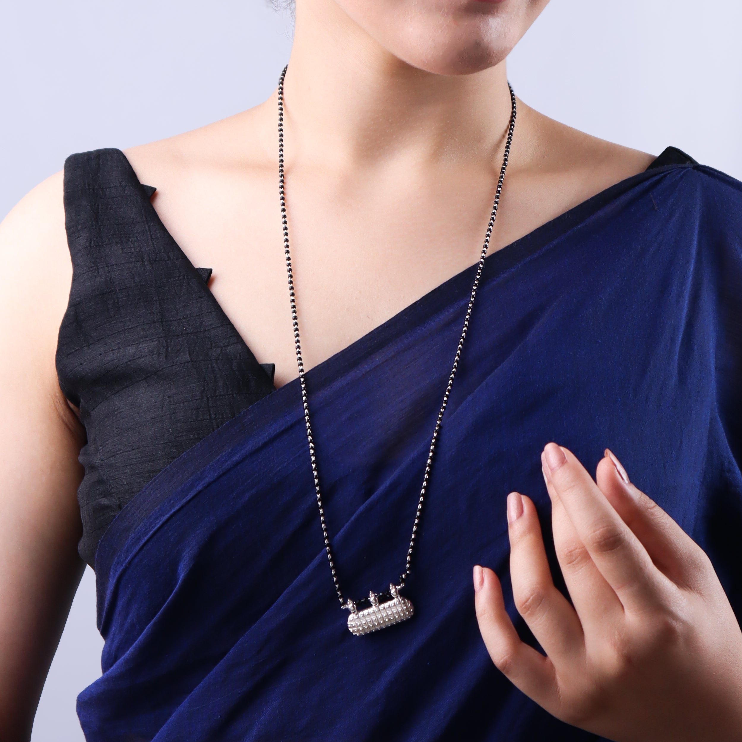 Handmade Silver Saaj Motif Mangalsutra: ताईत (Taait)