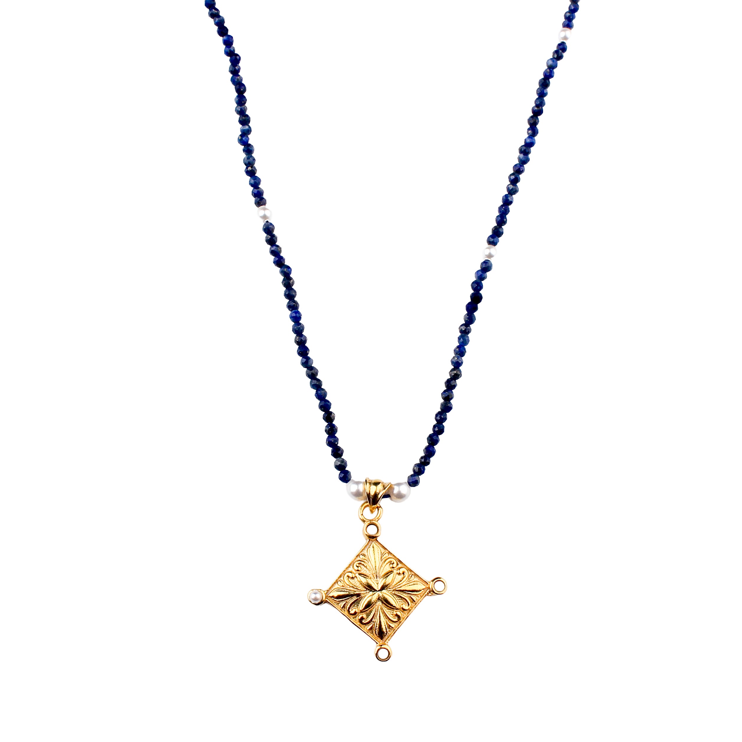 Filigree Galaxy Necklace with Lapis Lazuli & Pearls | 22K Gold-Plated
