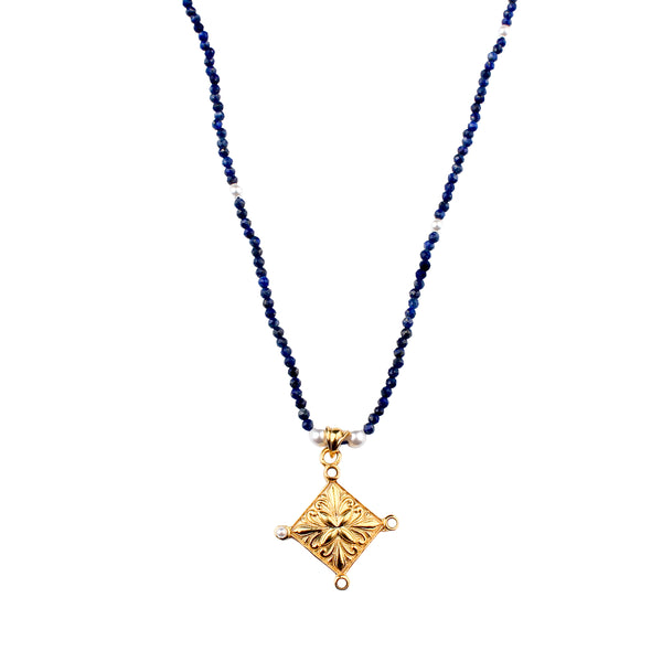 Filigree Galaxy Necklace with Lapis Lazuli & Pearls | 22K Gold-Plated