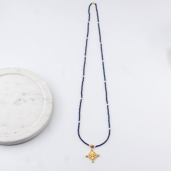 Filigree Galaxy Necklace with Lapis Lazuli & Pearls | 22K Gold-Plated