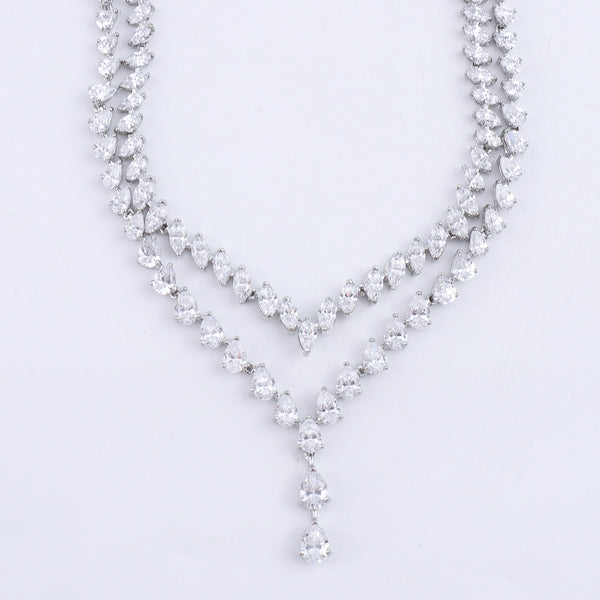 Silver CZ Necklace and Earring Set
