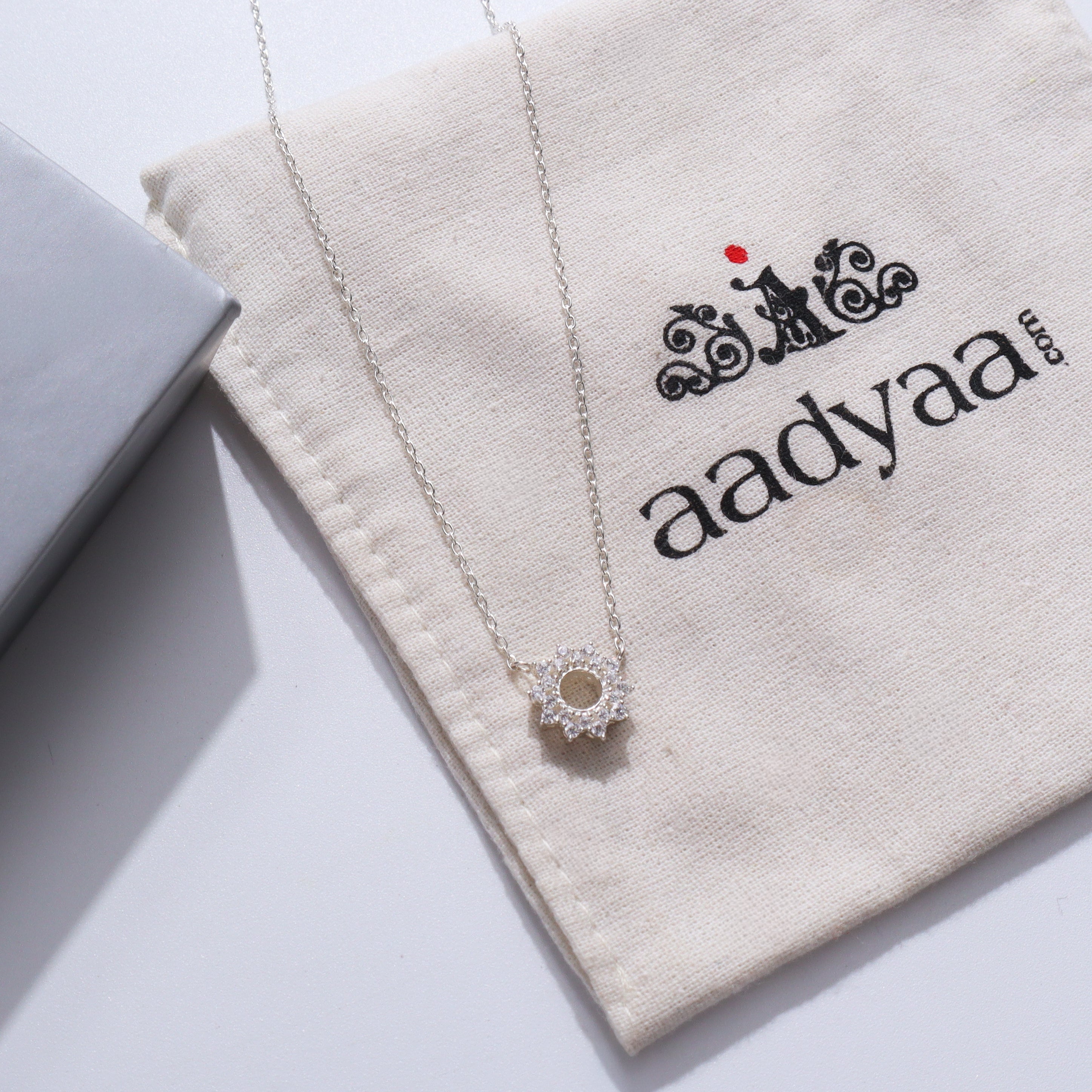 Silver CZ Sunburst Pendant Necklace | 92.5 Silver
