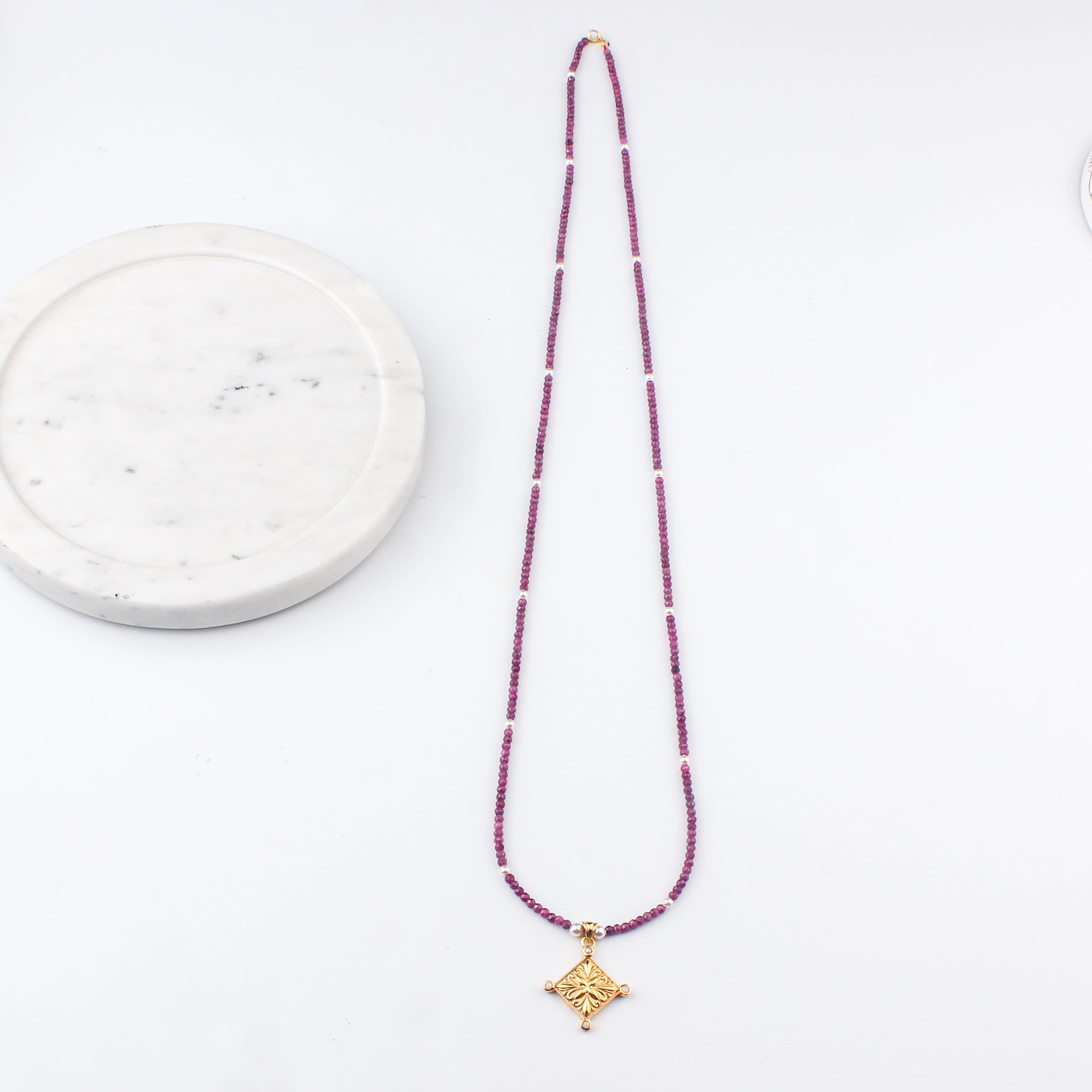 Filigree Galaxy Necklace with Rubies & Pearls | 22K Gold-Plated