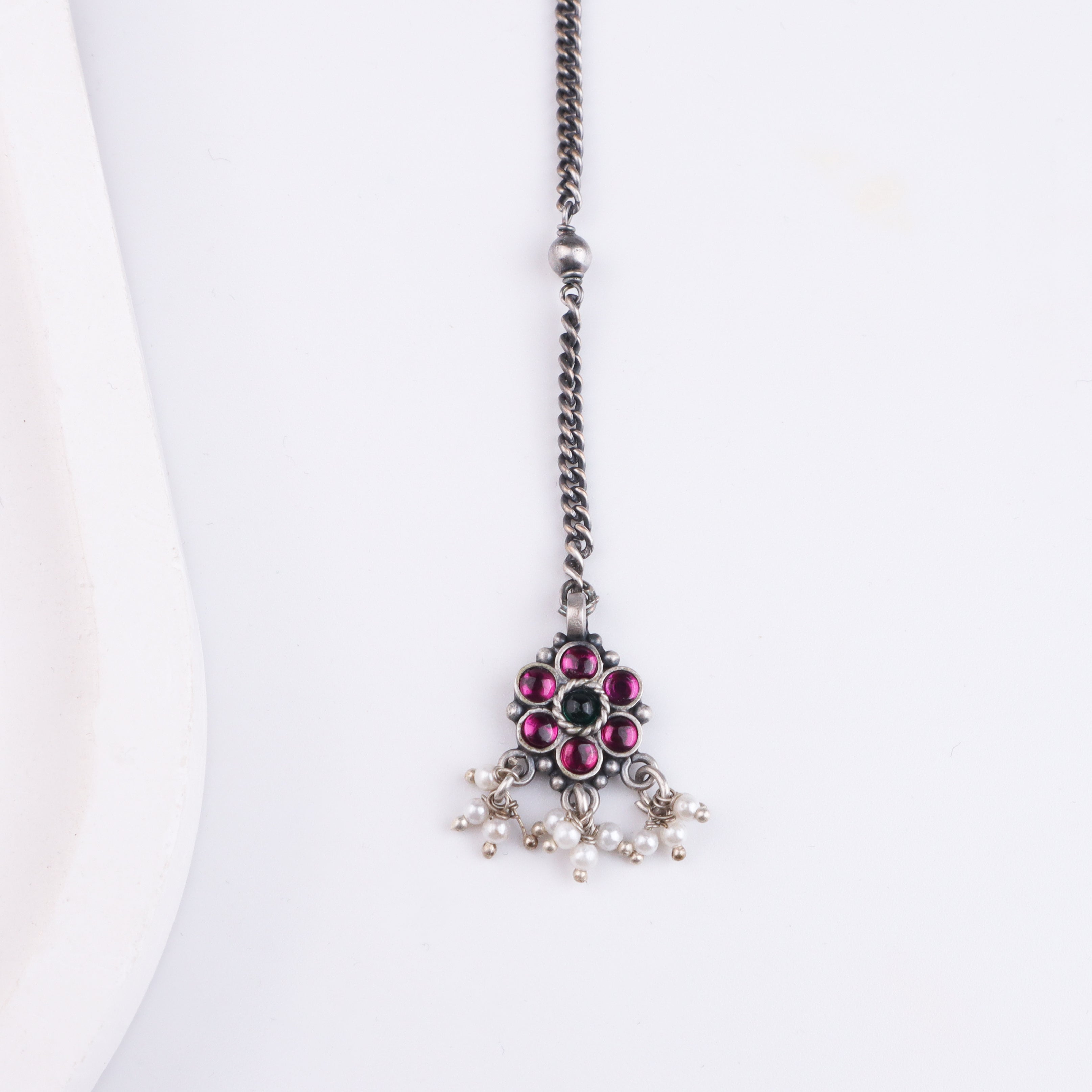 Pink flower Maang Tika - Bageecha