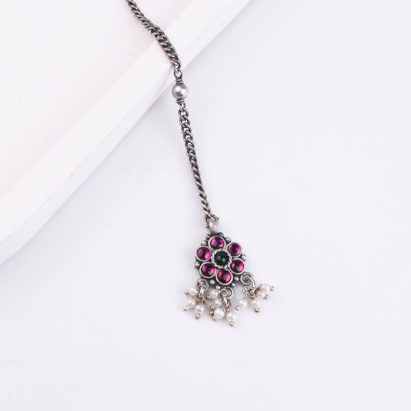 Pink flower Maang Tika - Bageecha