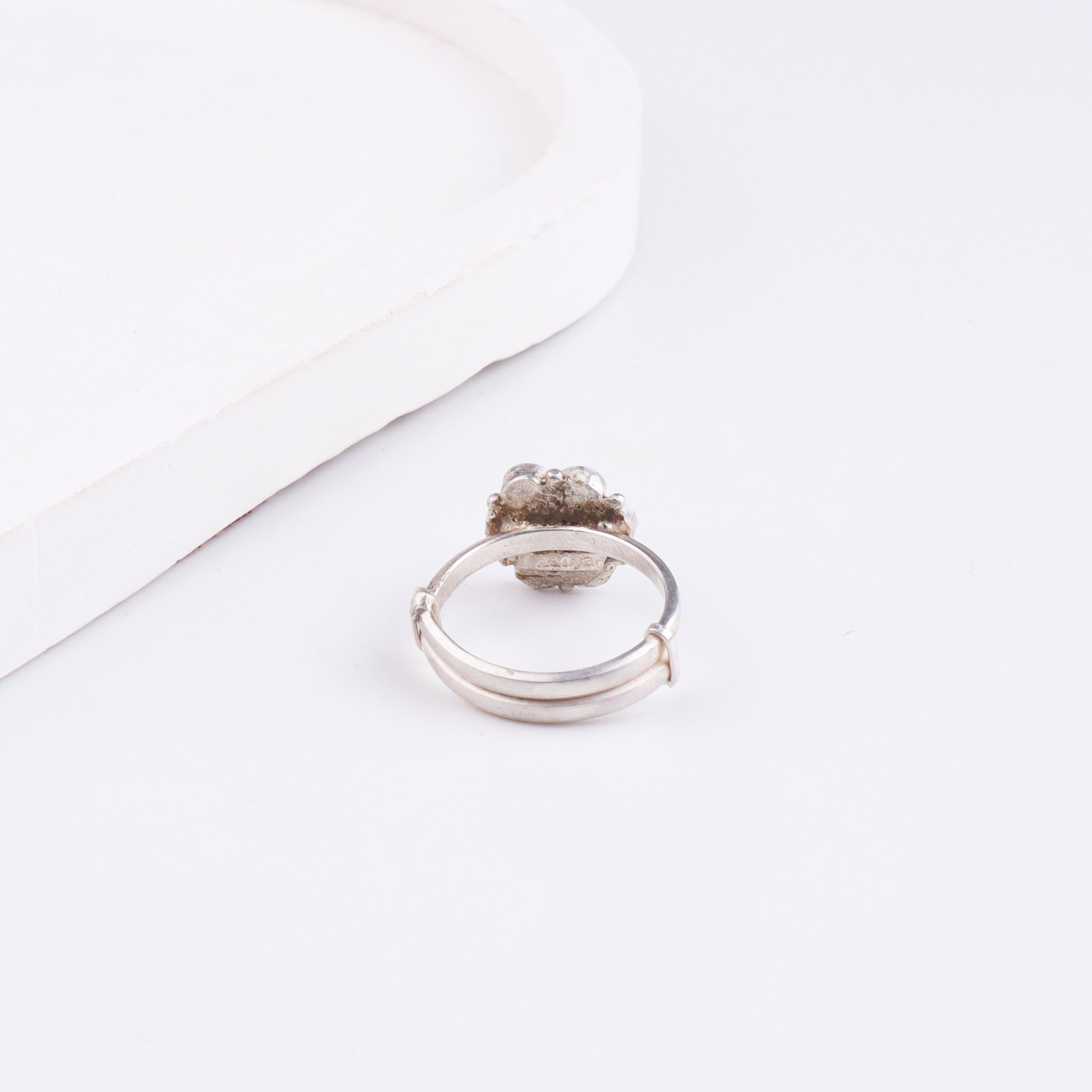 Bageecha Green Flower Ring | 92.5 Silver | Kempu stones