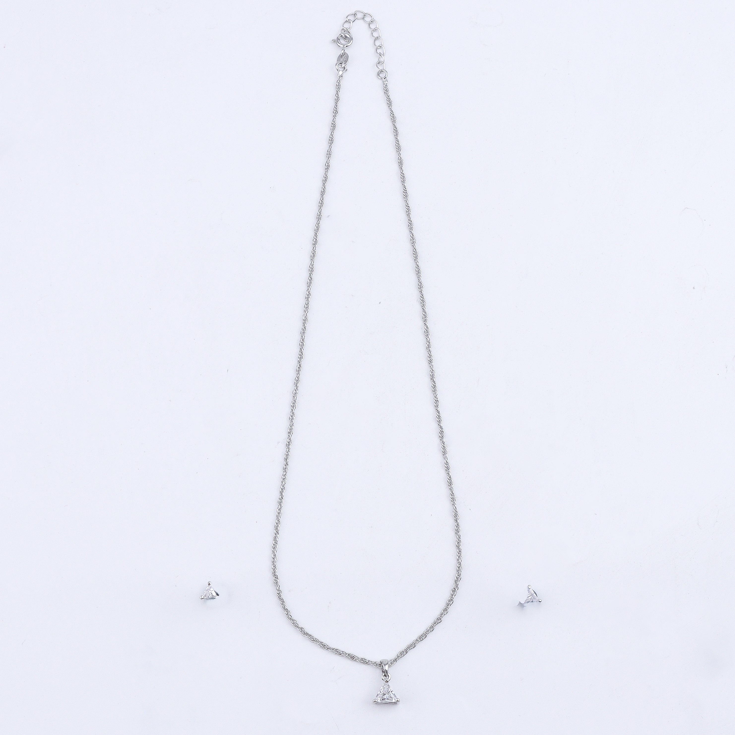 Silver CZ Triangle Pendant Earring Set