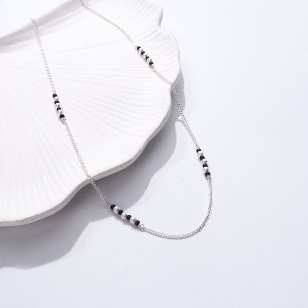 Silver Mangalsutra with Pearl and Blackspinel beads