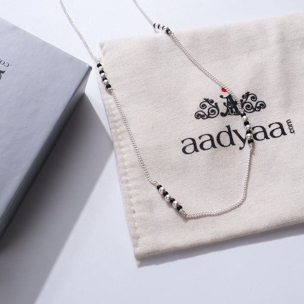 Silver Mangalsutra with Pearl and Blackspinel Beads