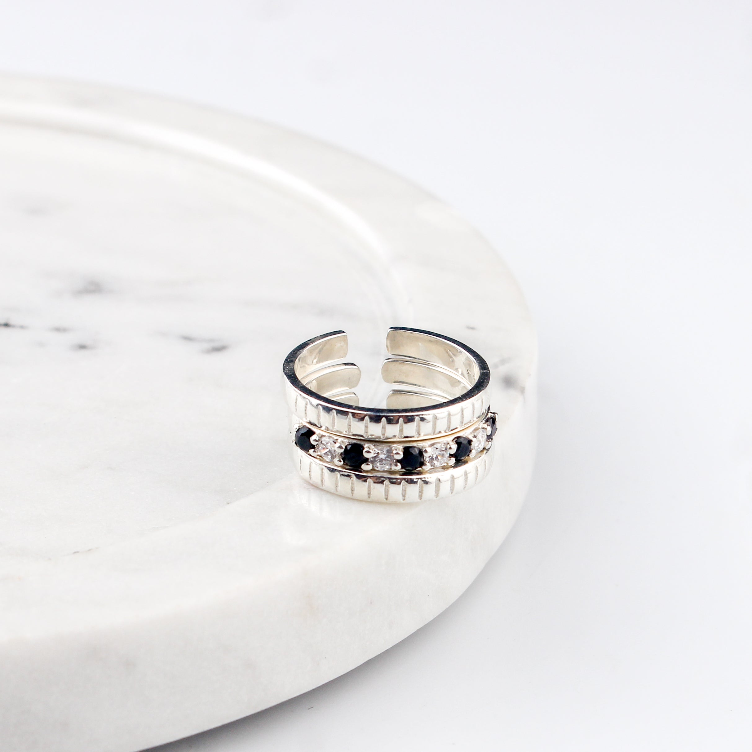Mangalsutra Stackable Ring with Black & White CZ