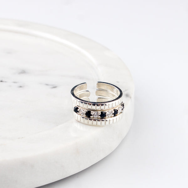 Mangalsutra Stackable Ring with Black & White CZ