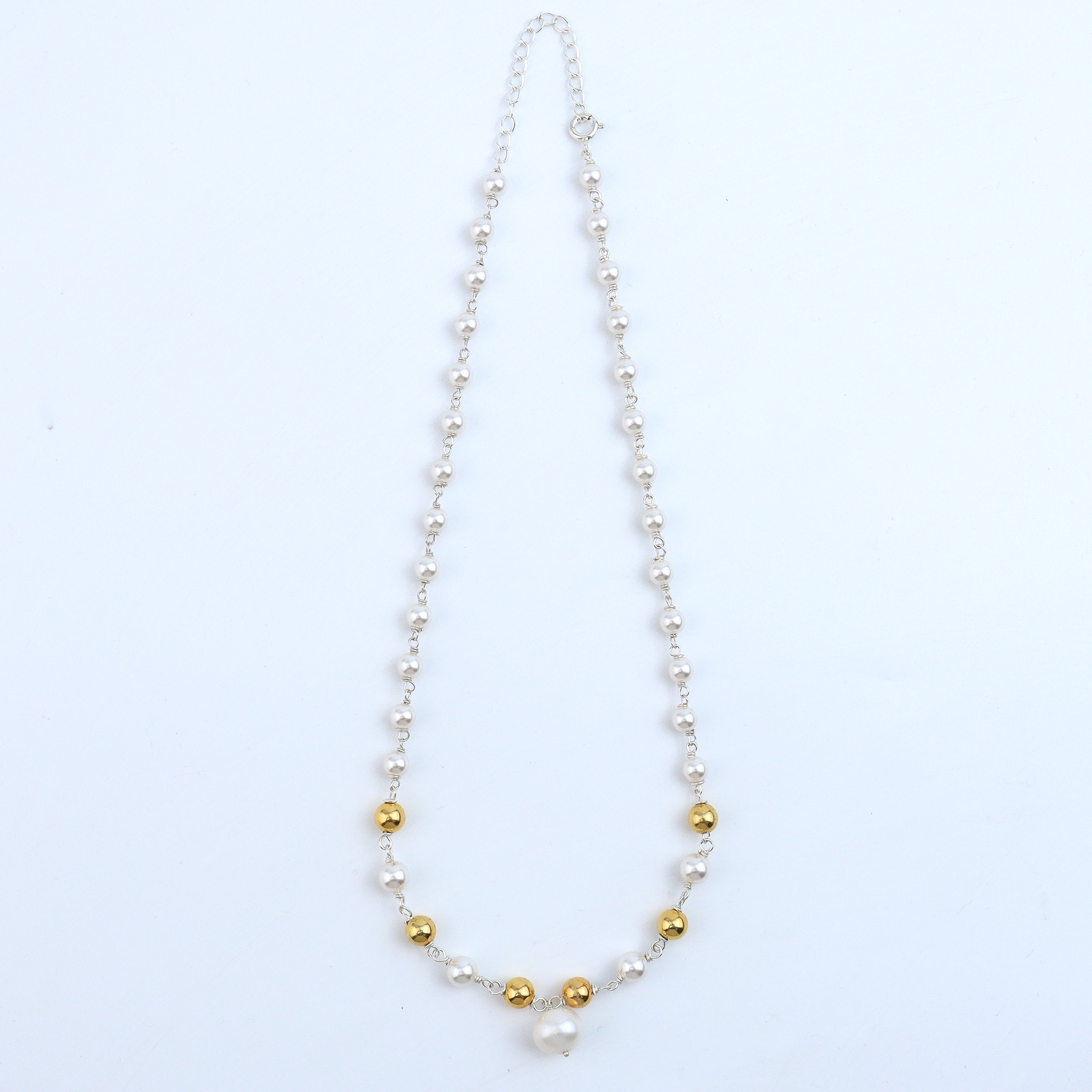 Pearl Ganthan Necklace with Gold Plated Silver Beads