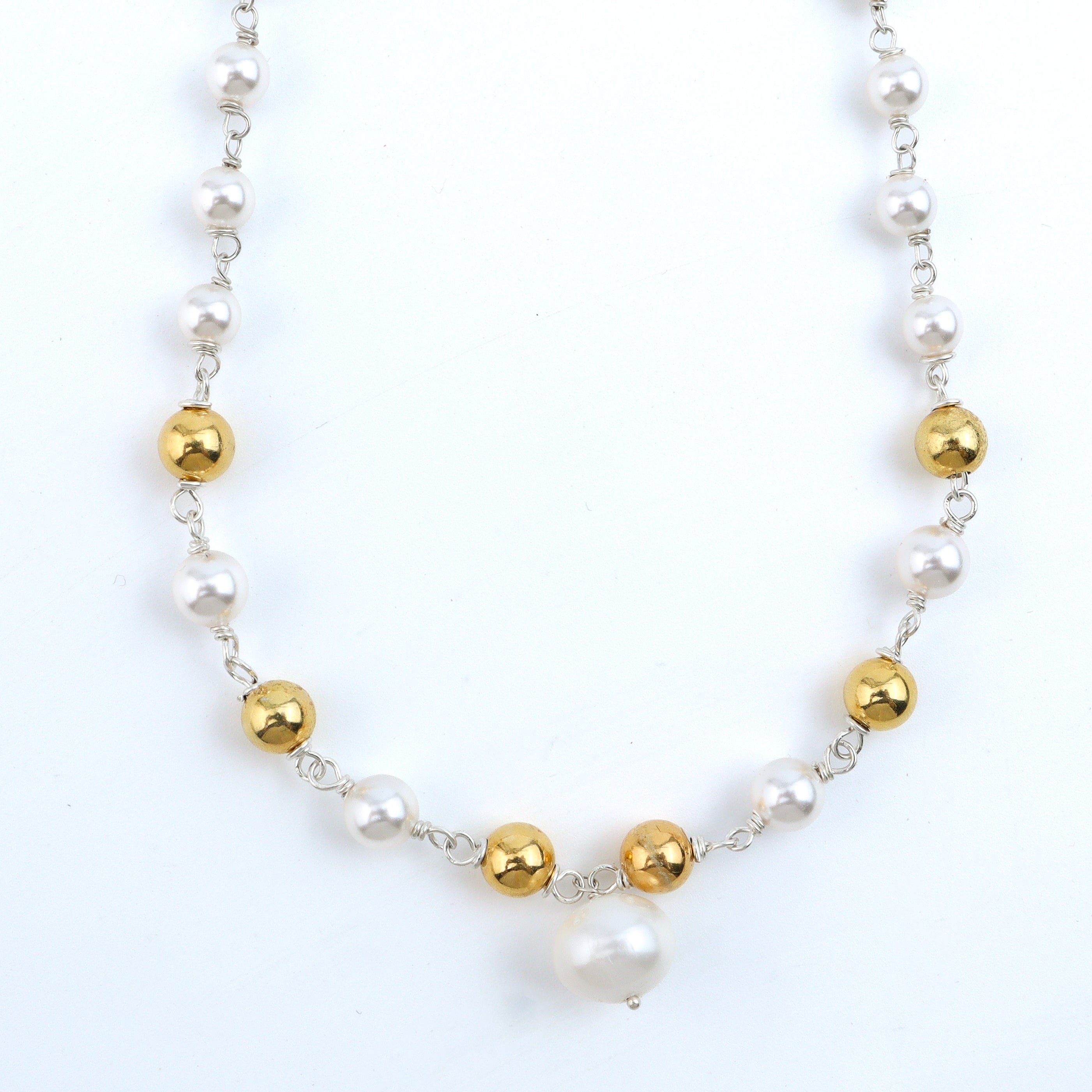 Pearl Ganthan Necklace with Gold Plated Silver Beads