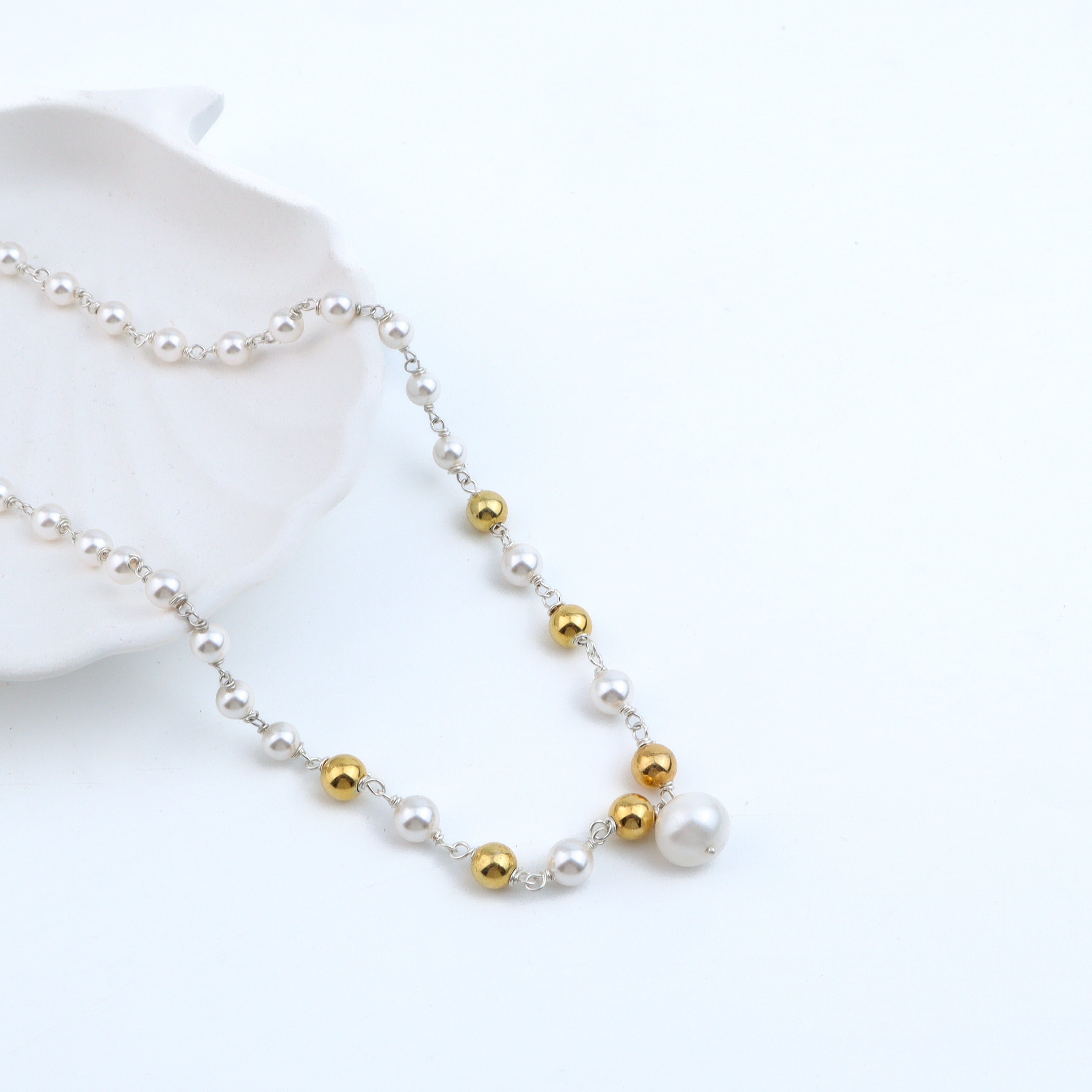 Pearl Ganthan Necklace with Gold Plated Silver Beads
