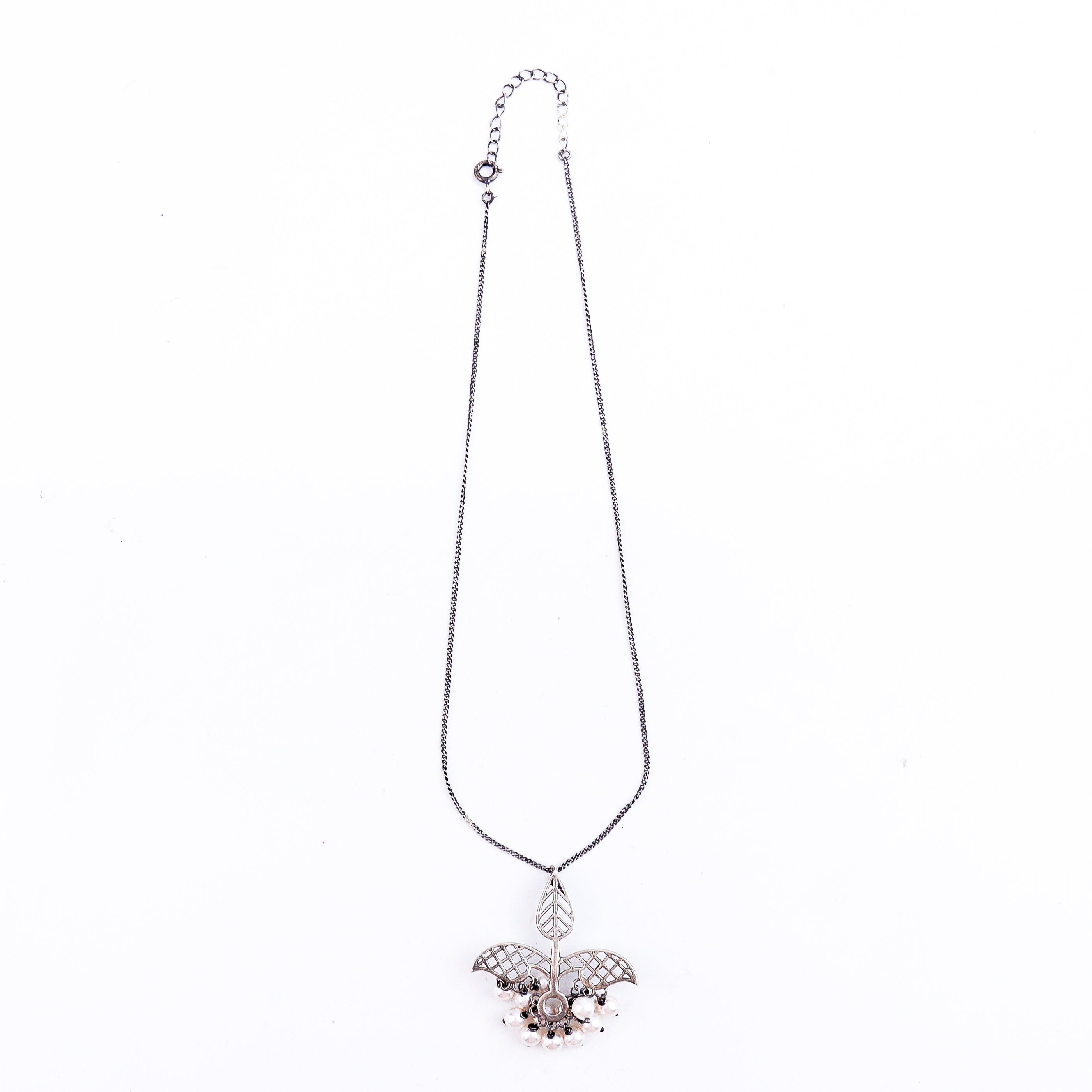 silver leaf filigree oxidized necklace