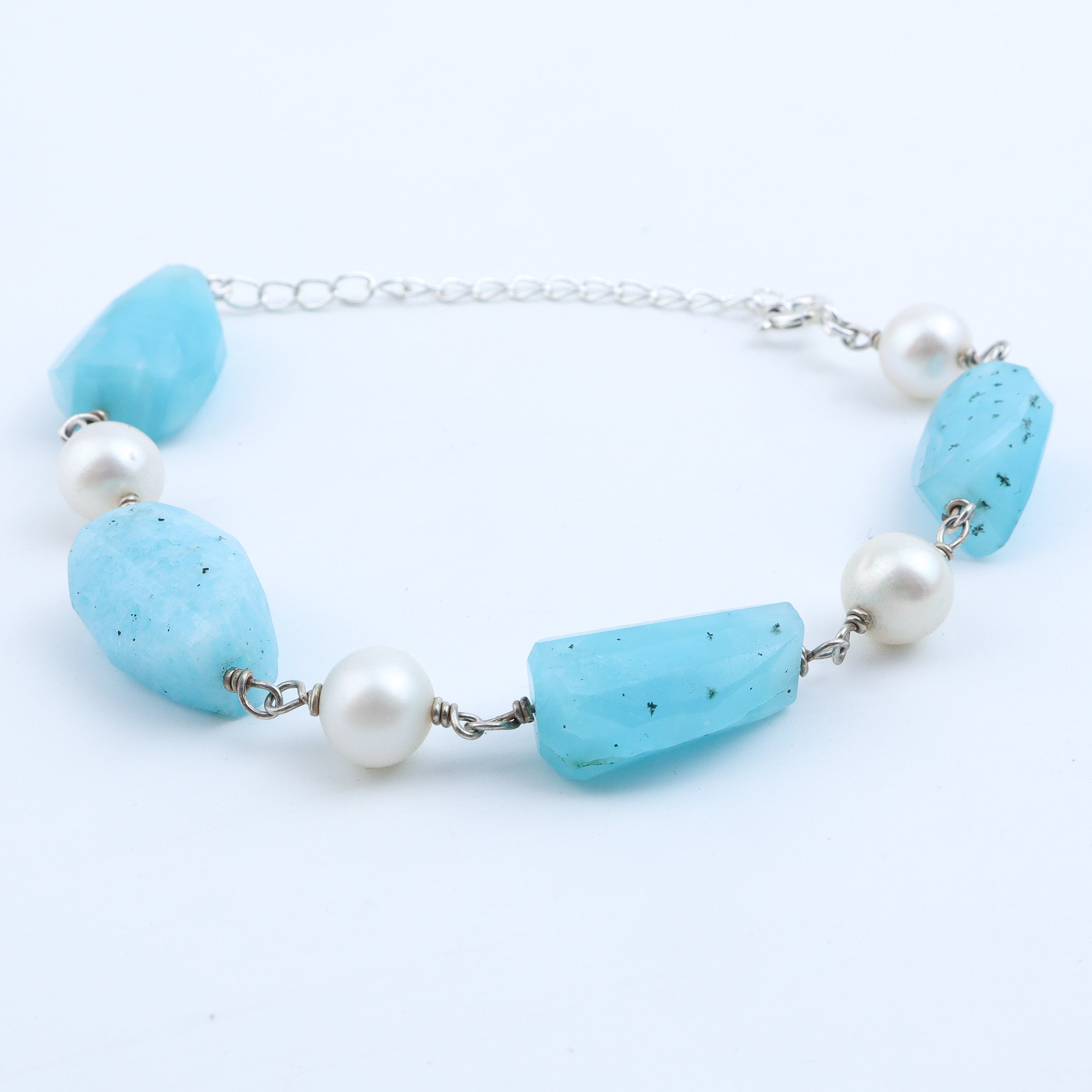 Silver Bracelet with Fresh Water Pearls and Semiprecious Stones
