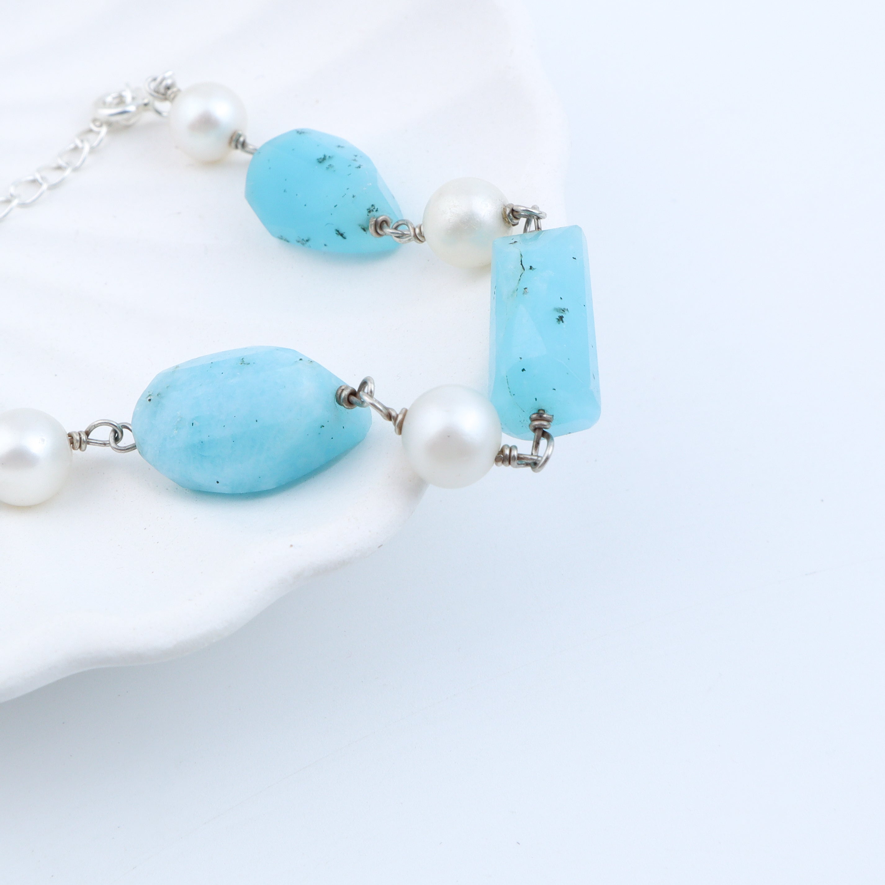 Silver Bracelet with Fresh Water Pearls and Semiprecious Stones