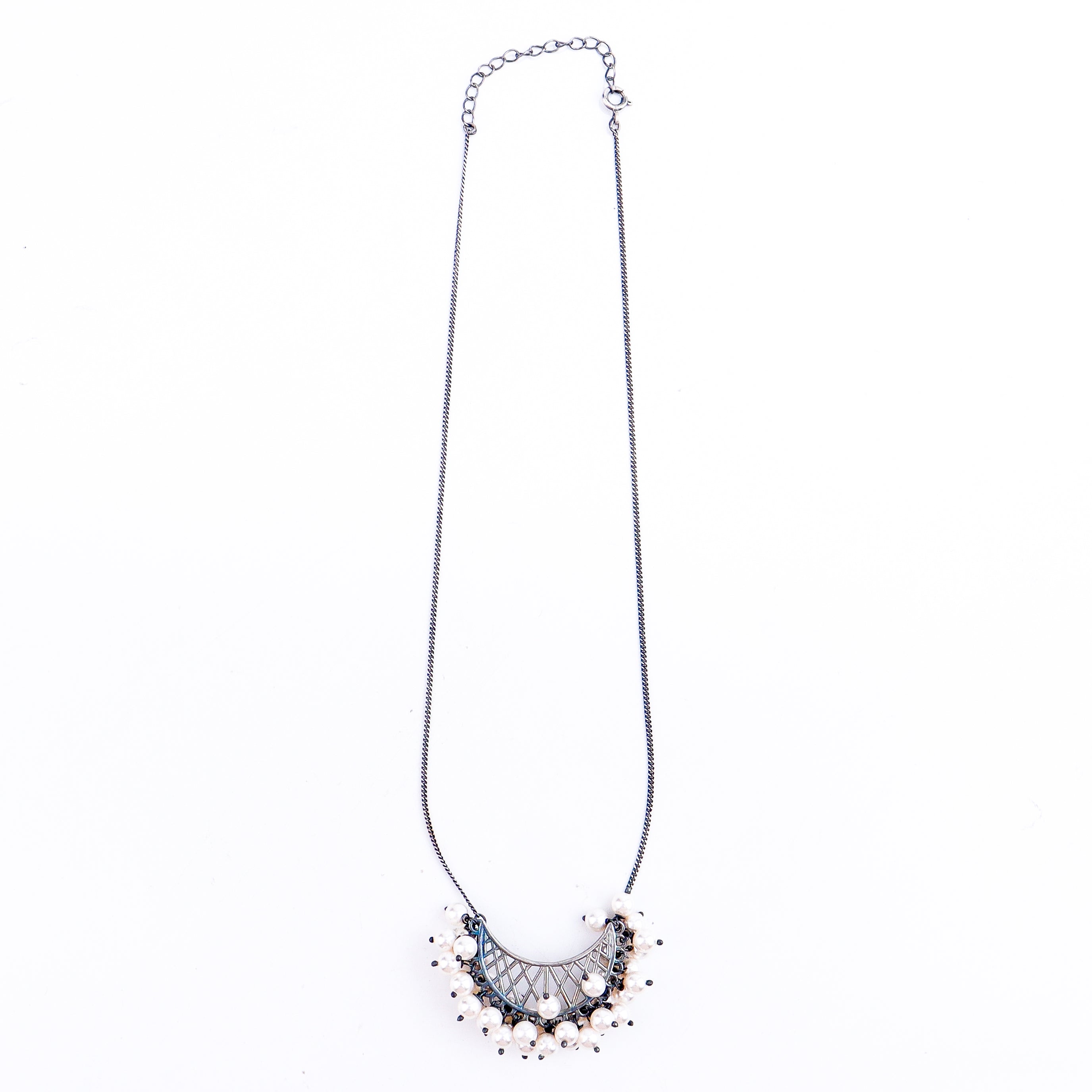 oxidized chand silver necklace with pearls