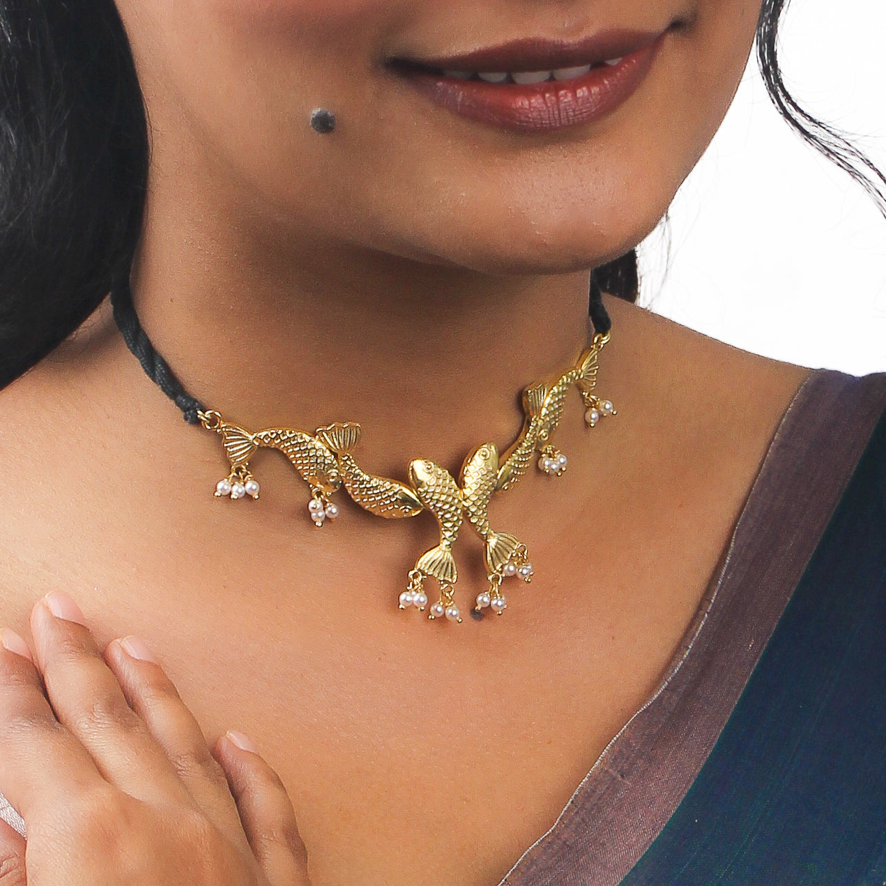 Silver Matsya Choker Necklace | 22K Gold-Plated