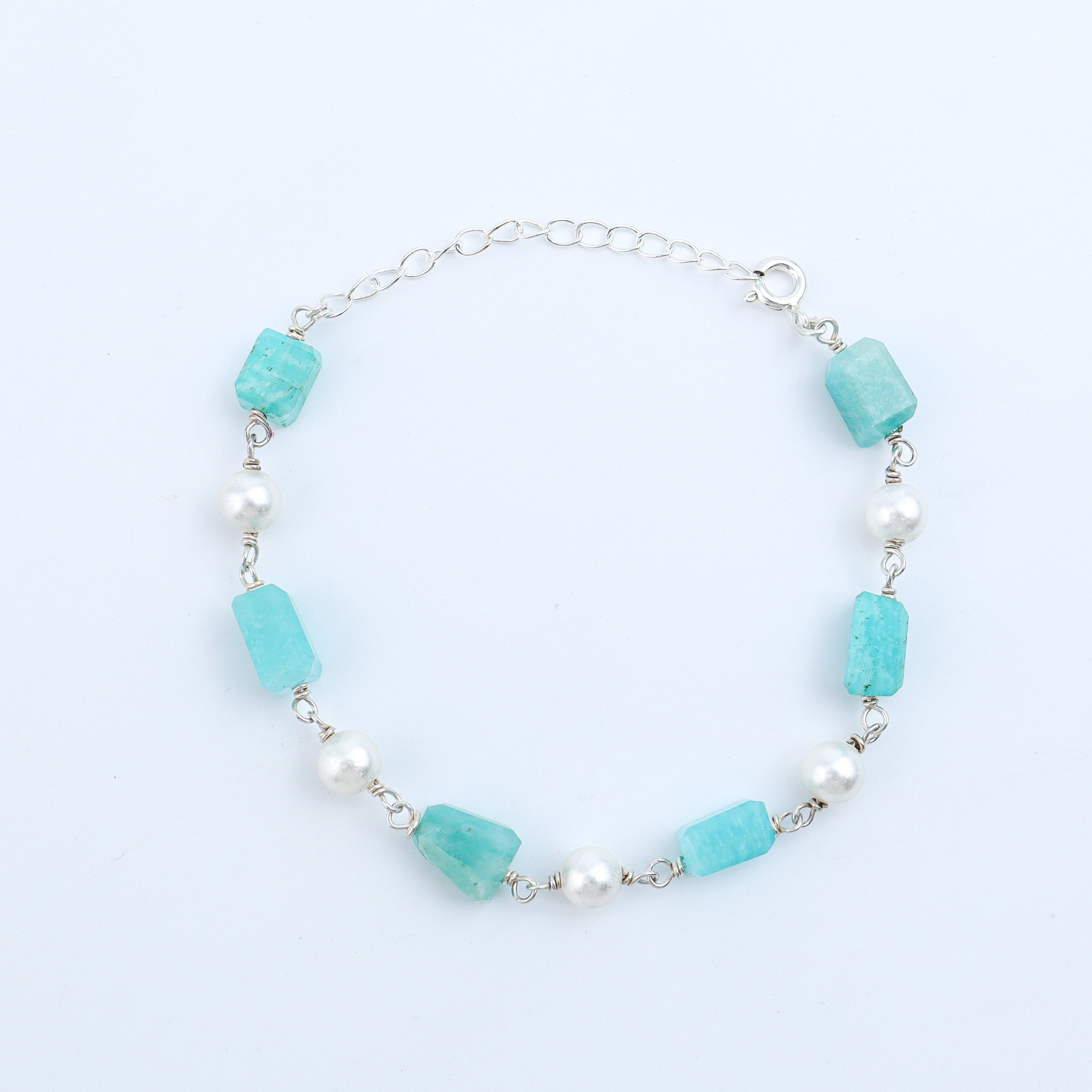 Silver Bracelet with Fresh Water Pearls and Semiprecious Stones