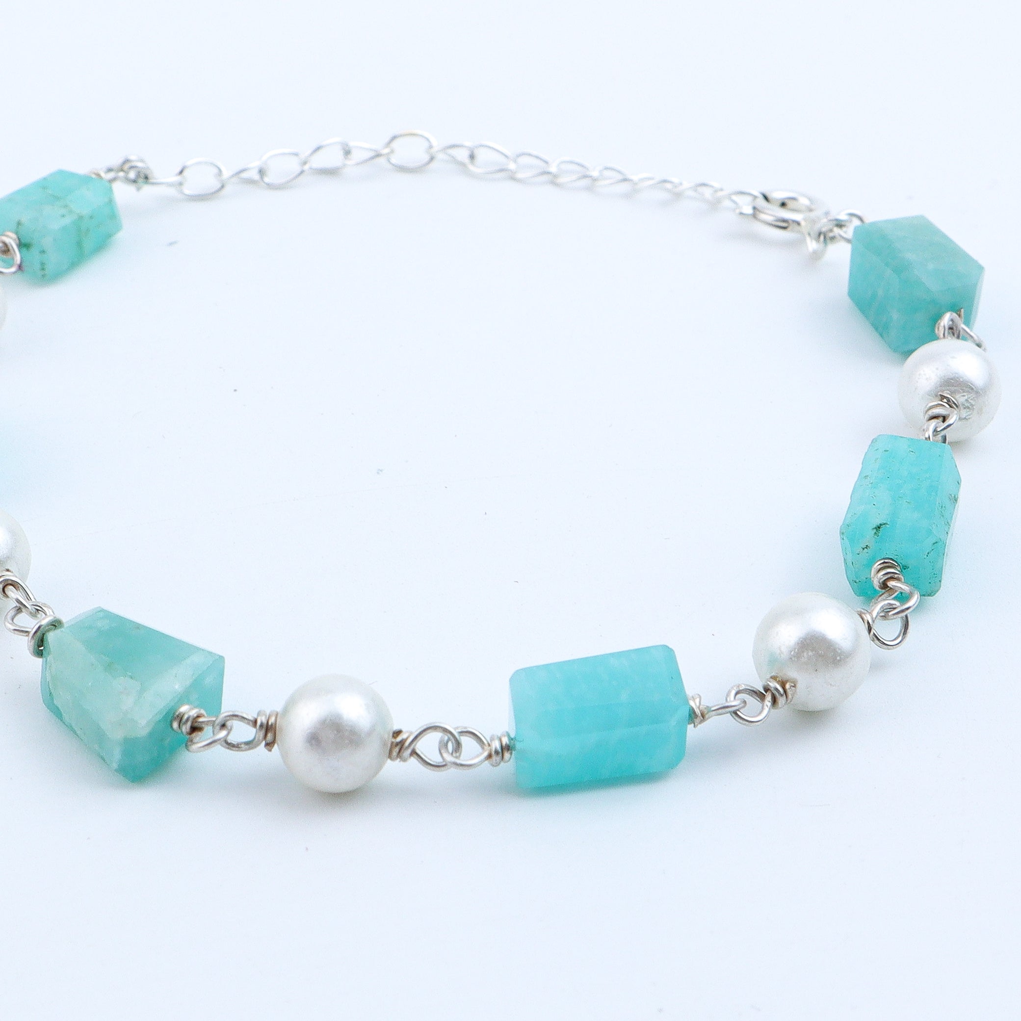 Silver Bracelet with Fresh Water Pearls and Semiprecious Stones