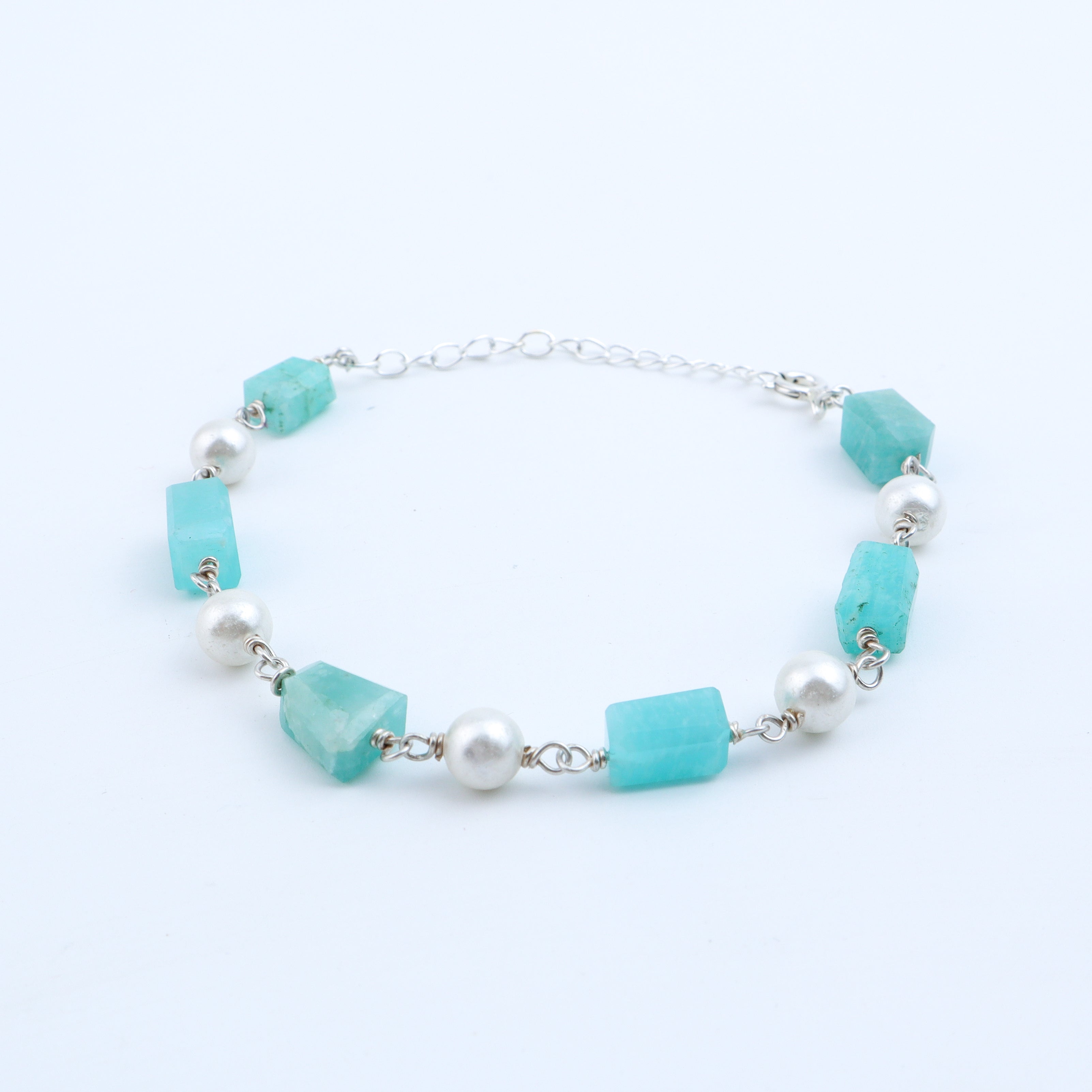 Silver Bracelet with Fresh Water Pearls and Semiprecious Stones