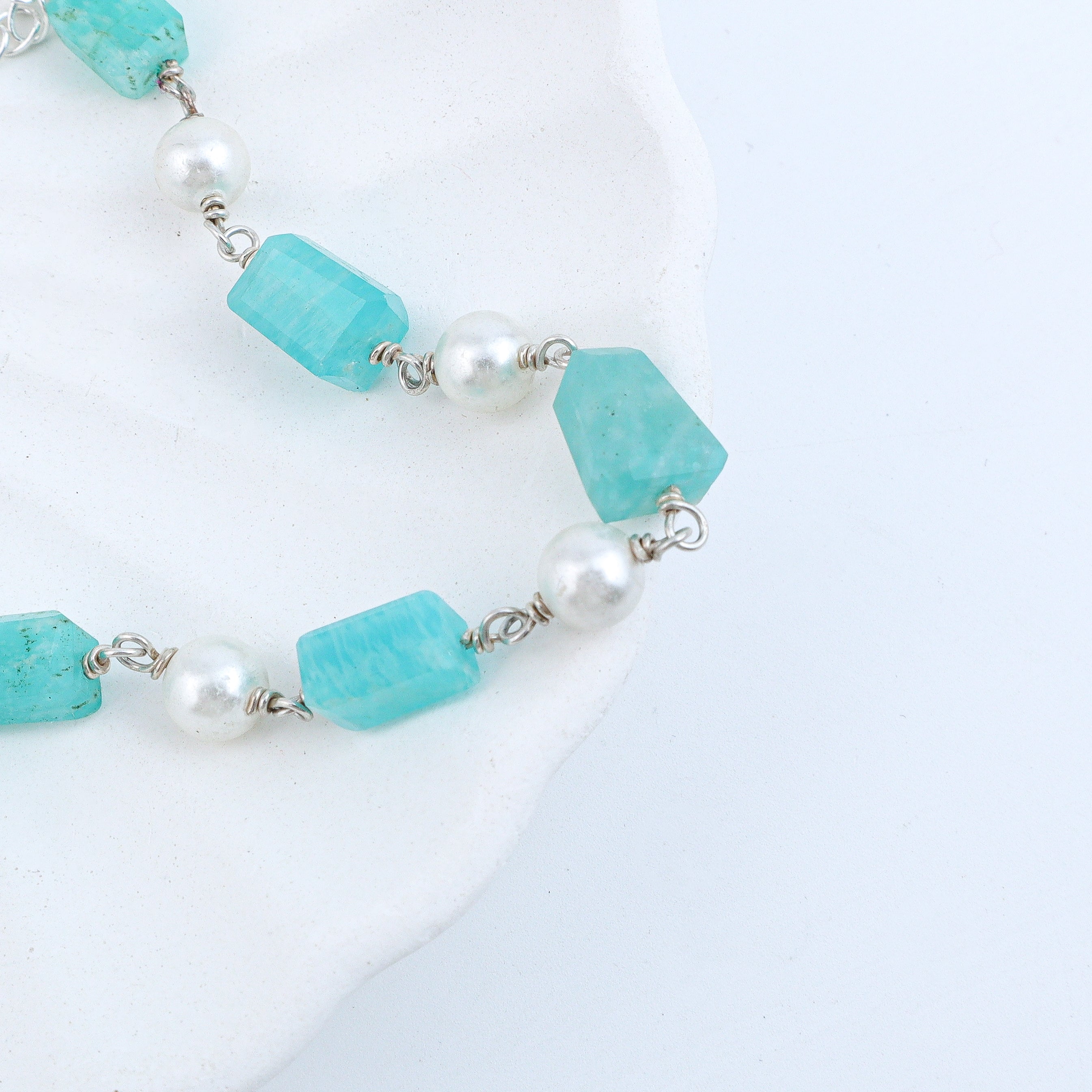 Silver Bracelet with Fresh Water Pearls and Semiprecious Stones