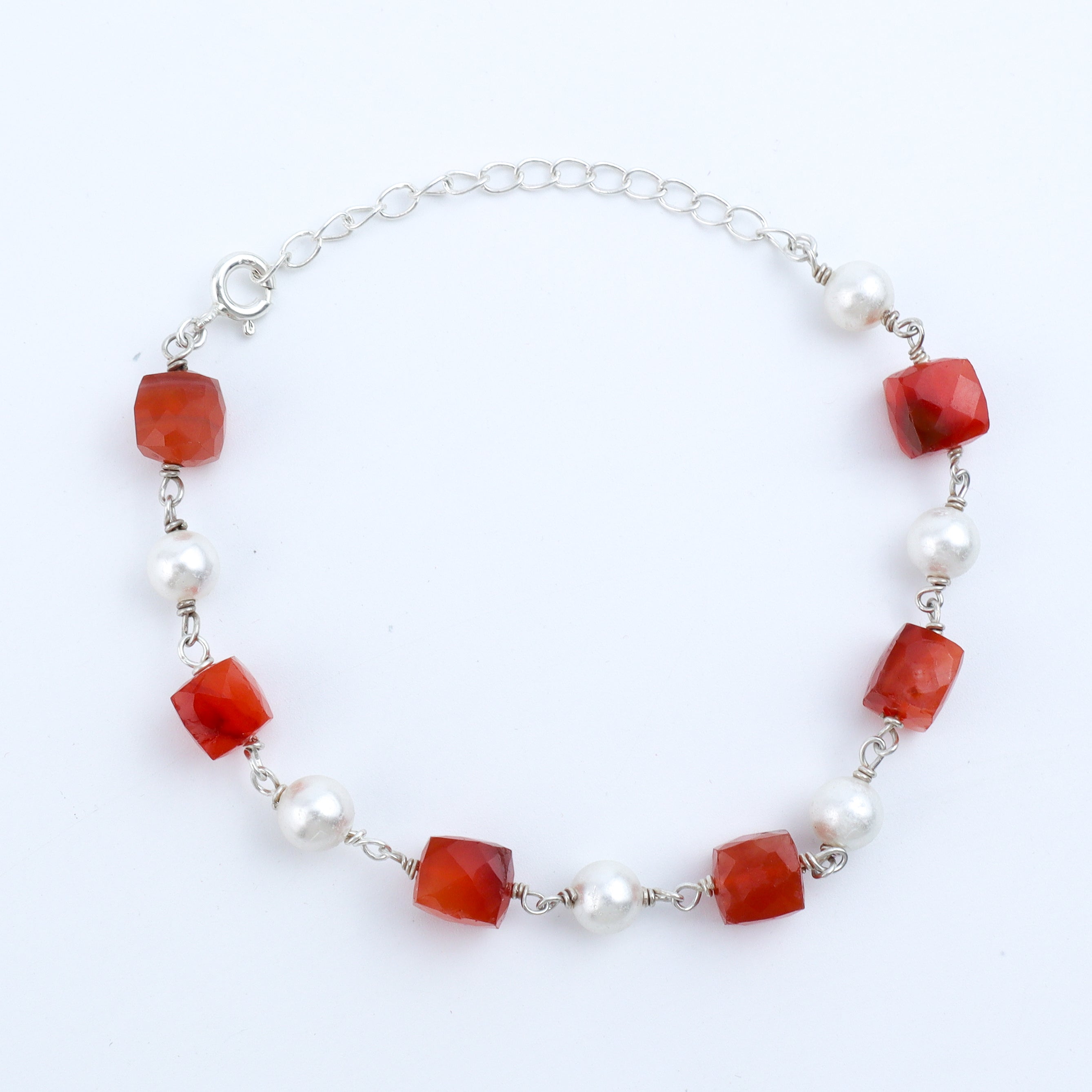 Silver Bracelet with Fresh Water Pearls and Semiprecious Stones