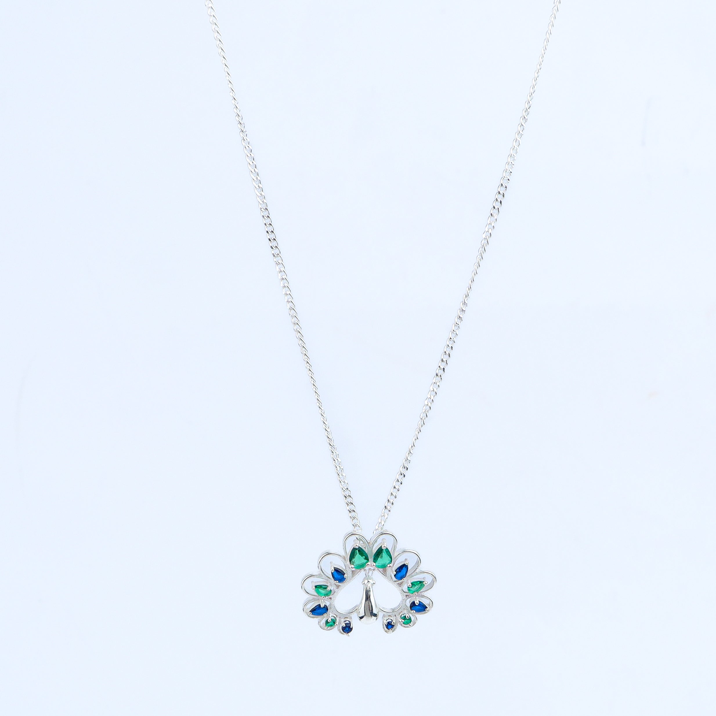 Silver CZ Peacock Necklace
