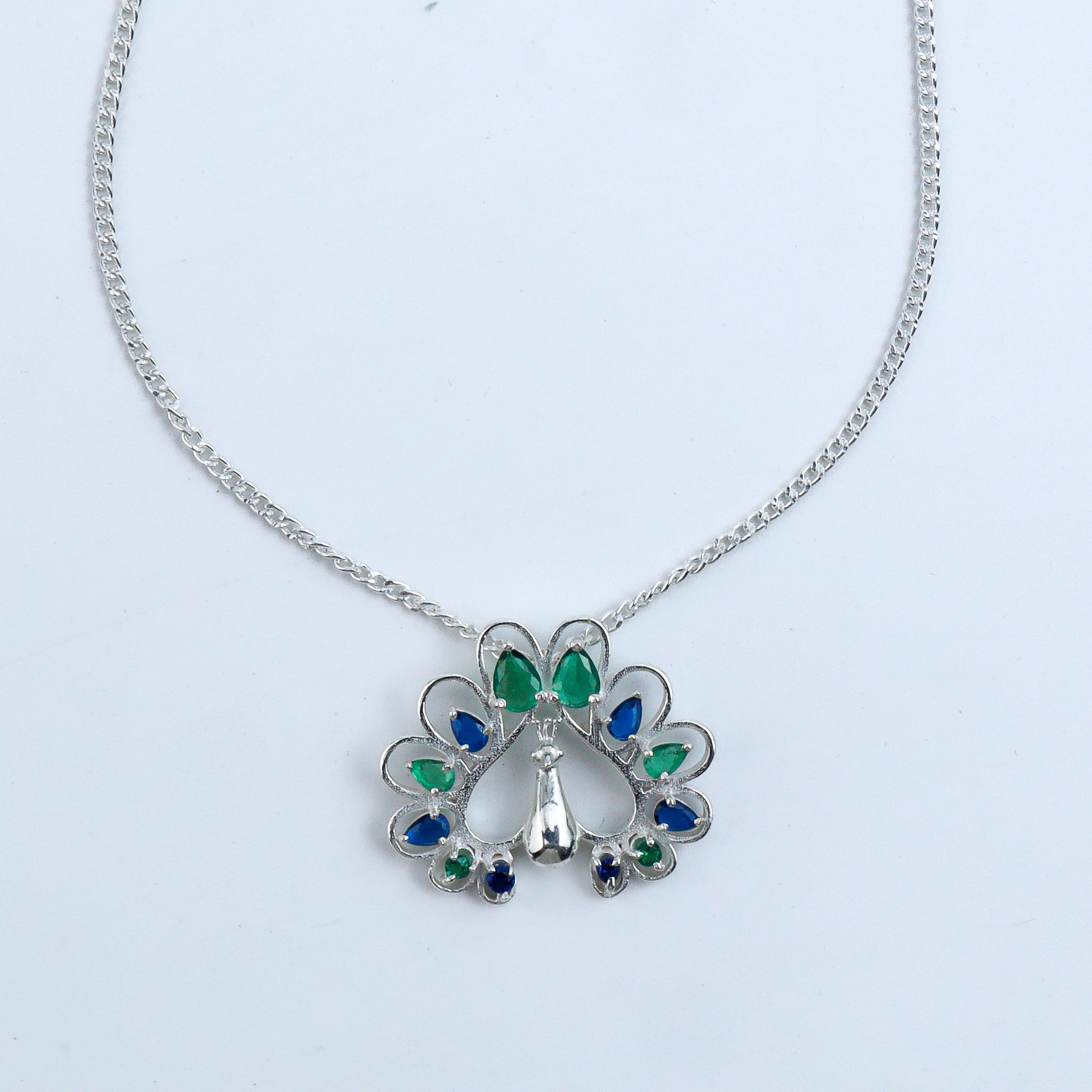 Silver CZ Peacock Necklace