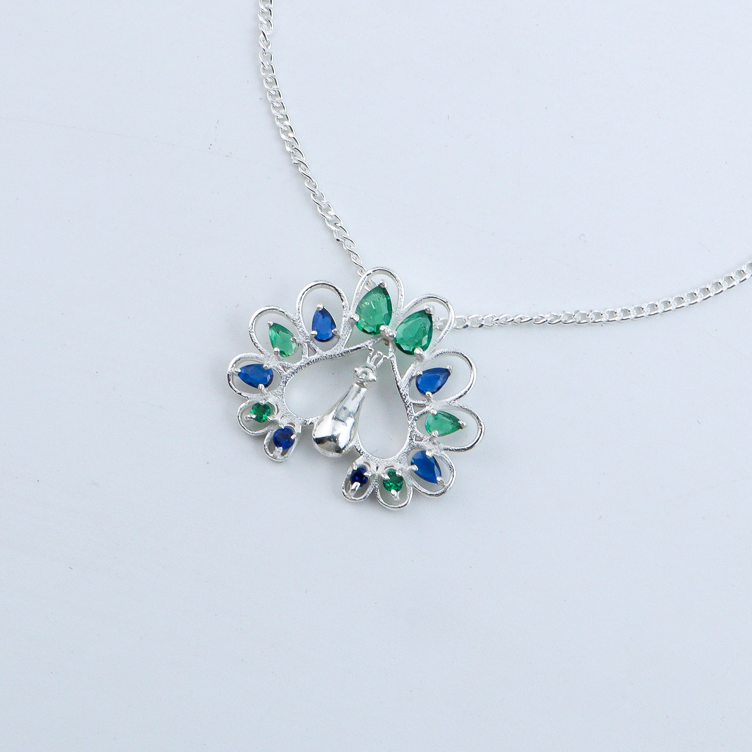 Silver CZ Peacock Necklace