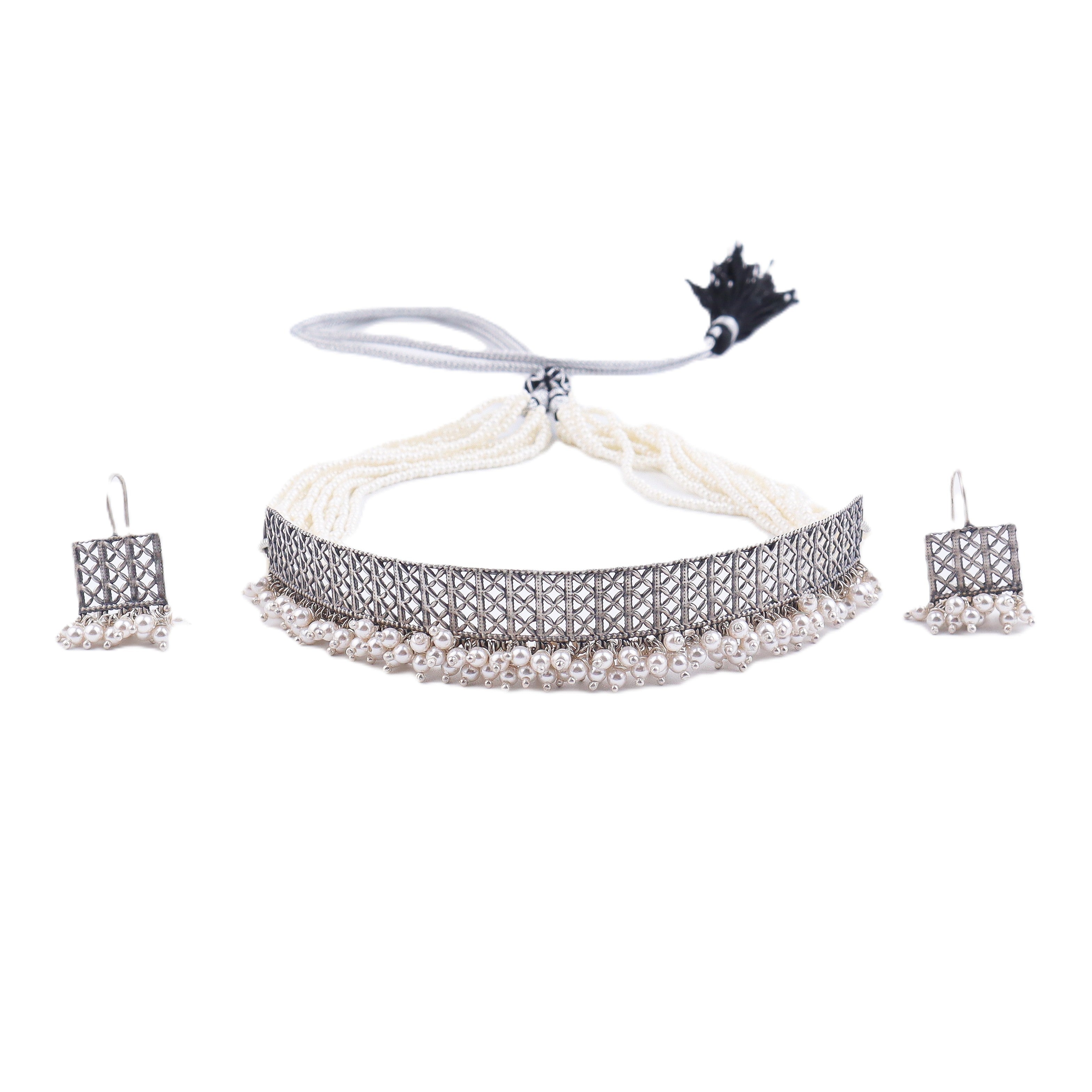 Filigree Choker Set with Pearls