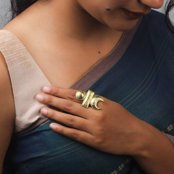 Silver Chandrakor Tikli Ring | 22K Gold-Plated