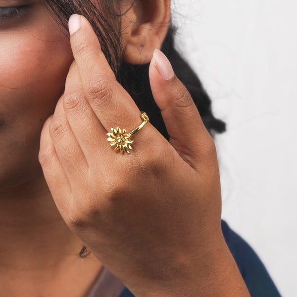 Silver Sun Ring | 22K Gold-Plated