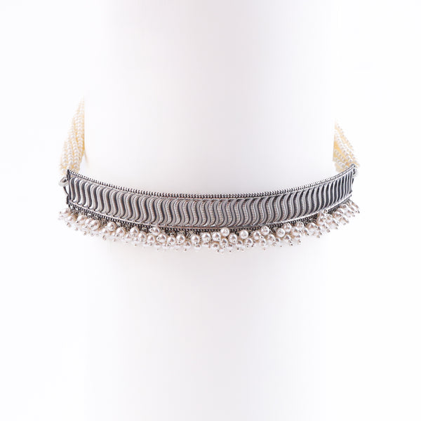 Wave Filigree Choker Set with Pearls