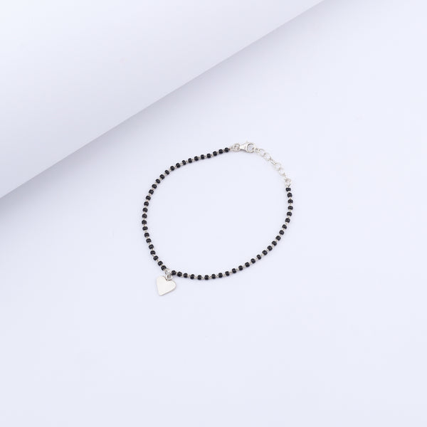Silver Charm Mangalsutra Bracelet with Heart Pendant