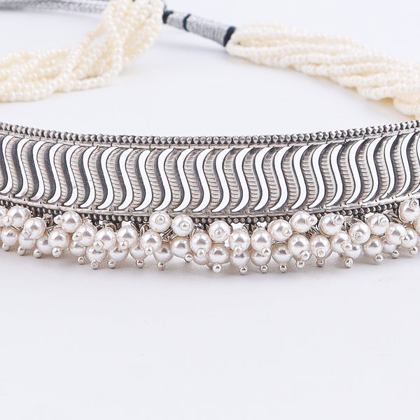 Wave Filigree Choker Set with Pearls