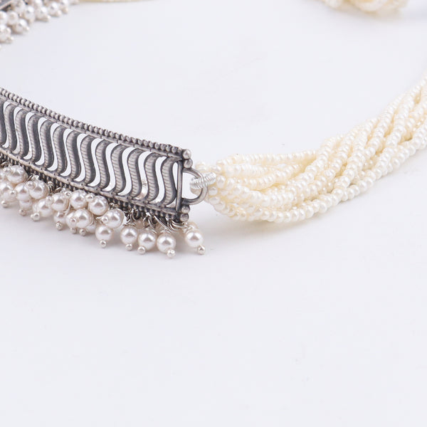Wave Filigree Choker Set with Pearls