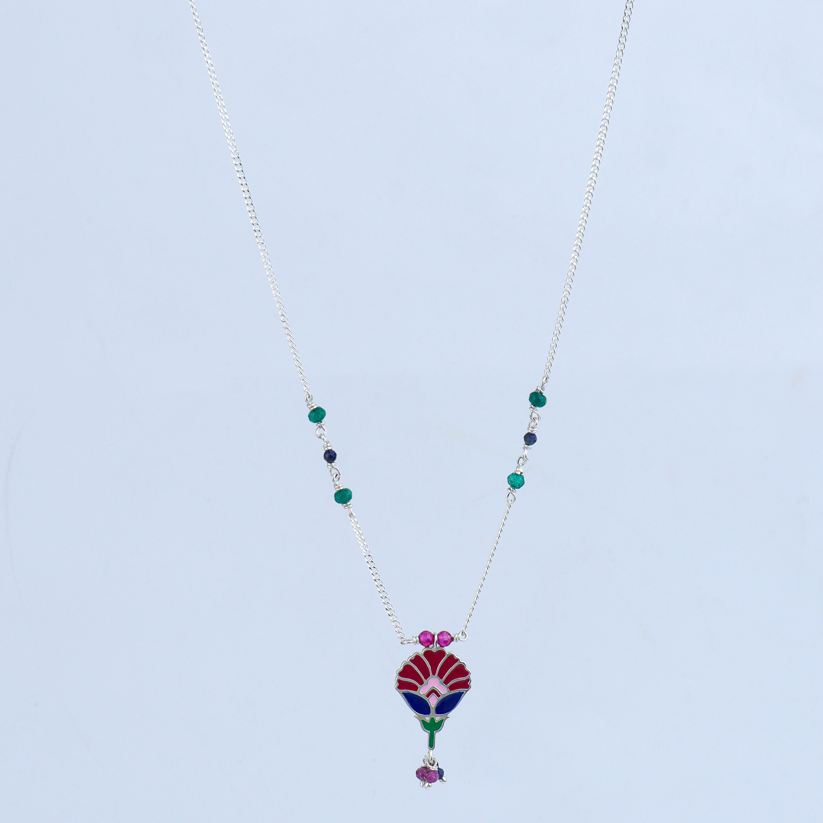 Enamel Flower Necklace with Latkan