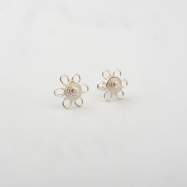 Silver charm earrings with floral design