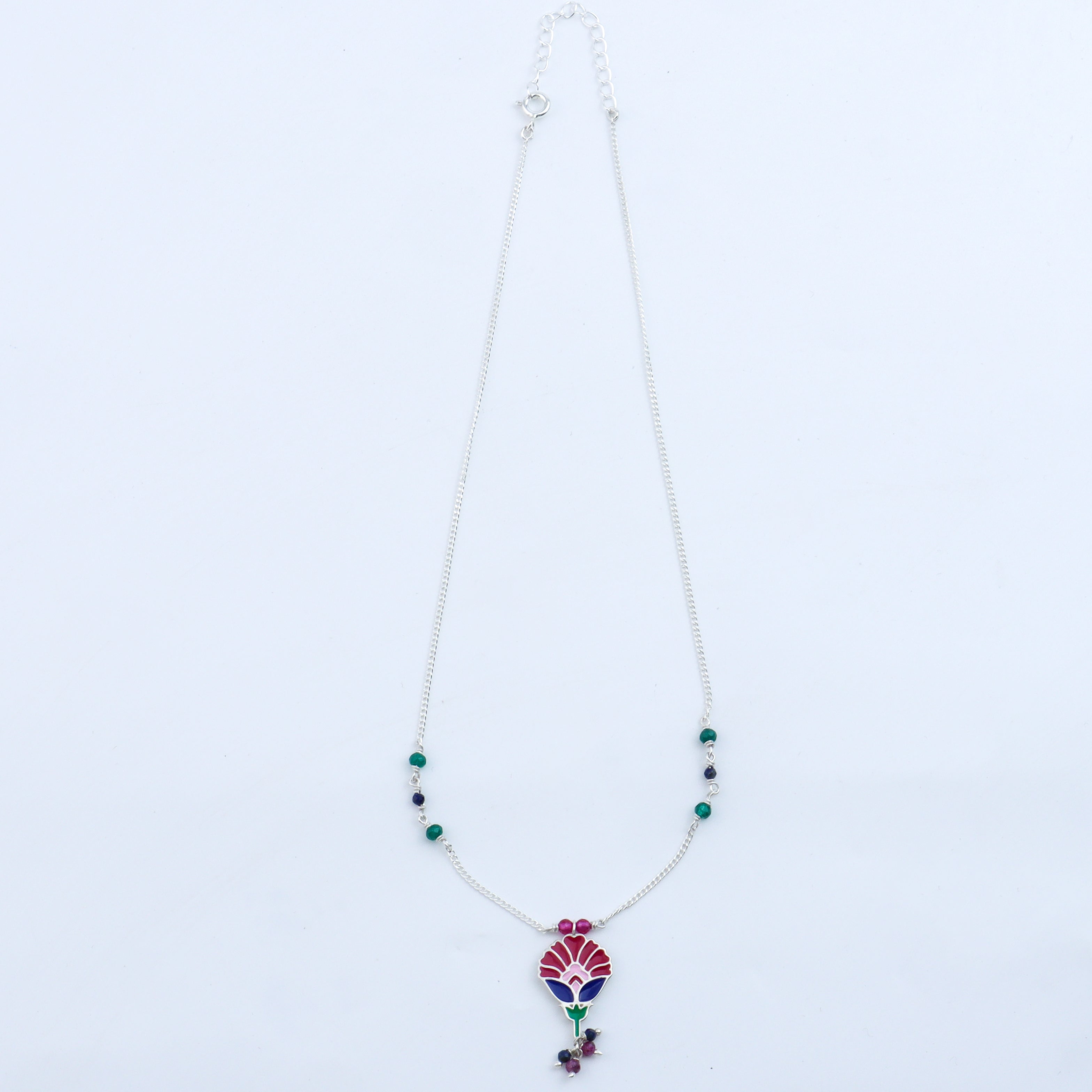 Enamel Flower Necklace with Latkan