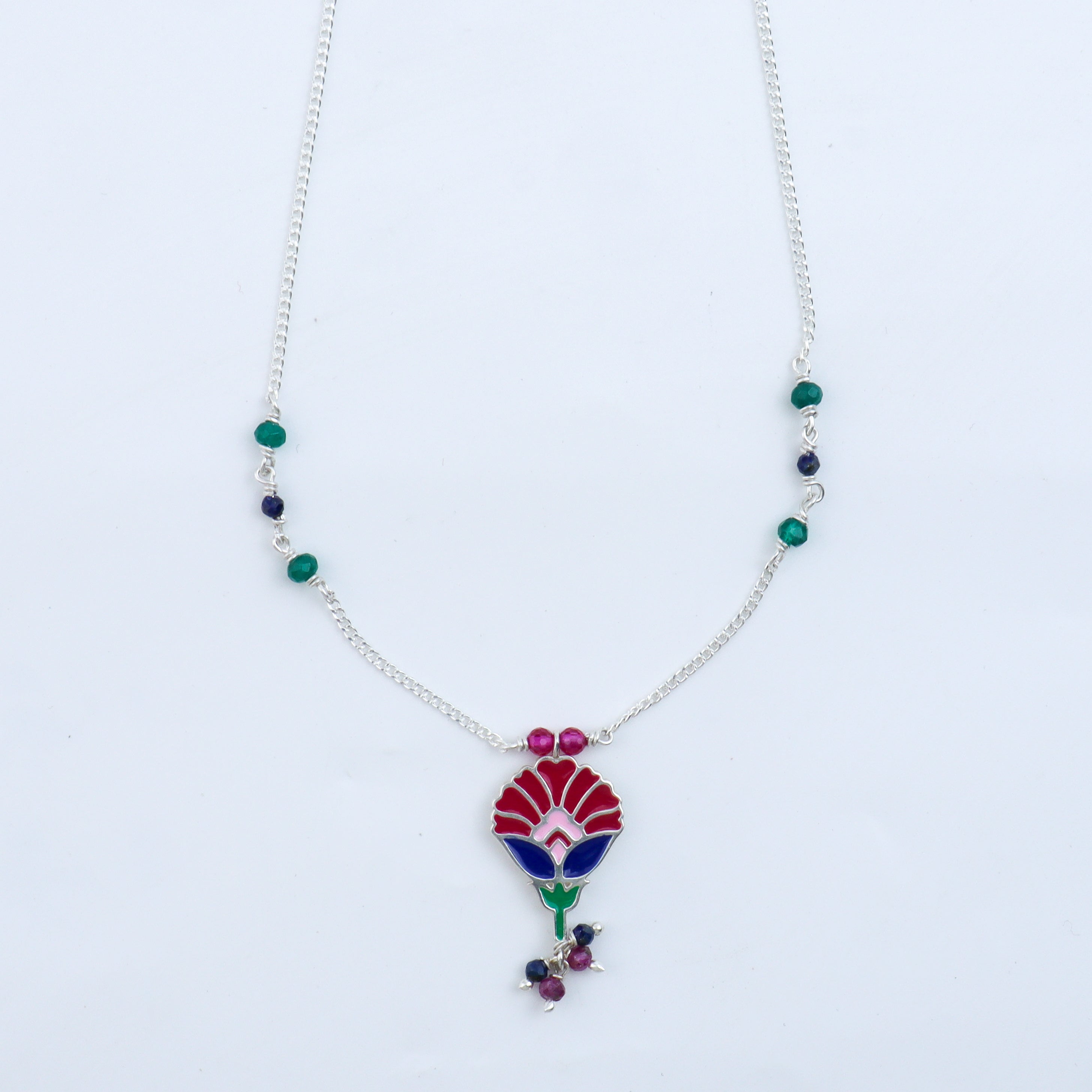 Enamel Flower Necklace with Latkan